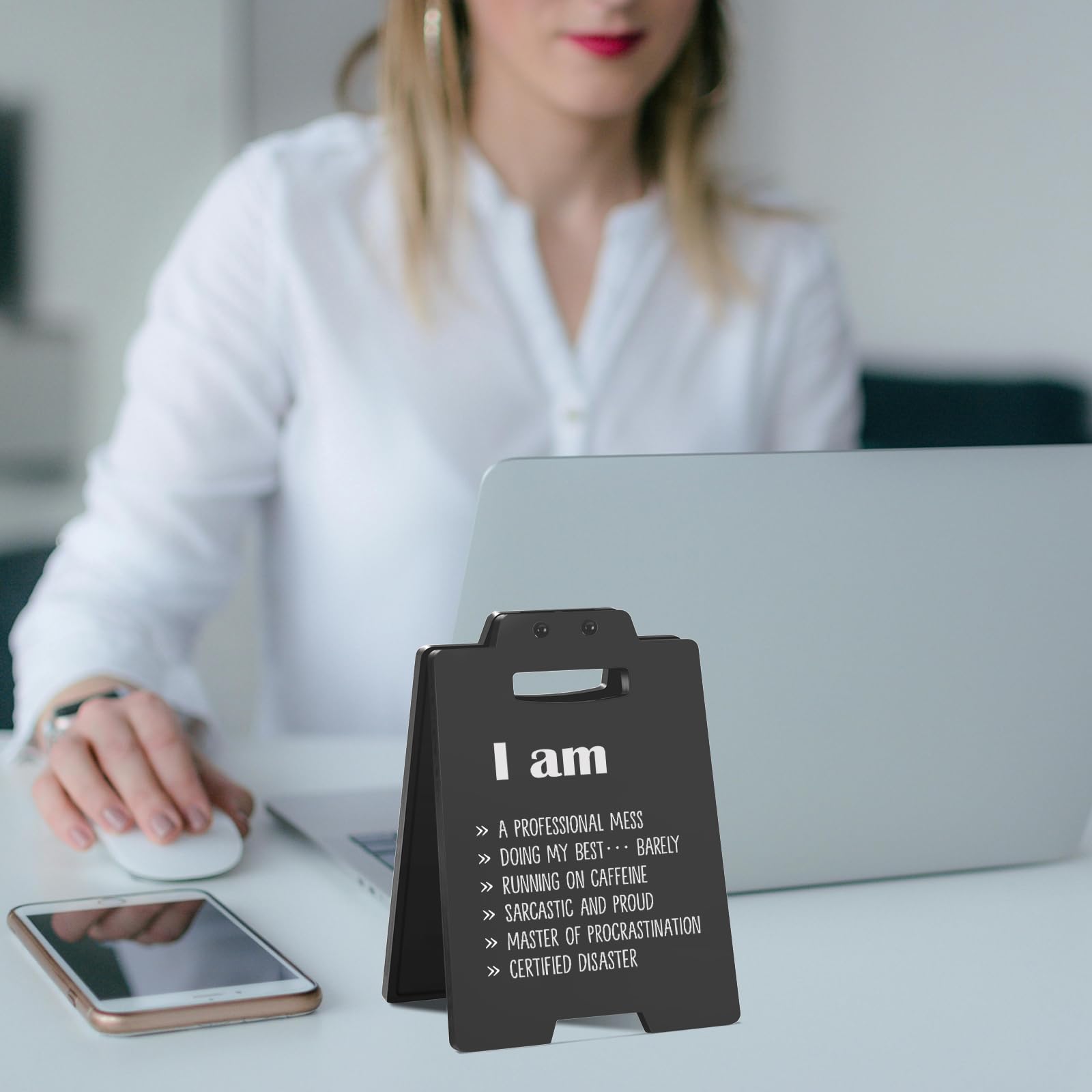 Funny Desk Sign - Humorous Dark Humor Cubicle Decor | Sarcastic Office Desk Accessories for Women Men, Cool Things for My Office