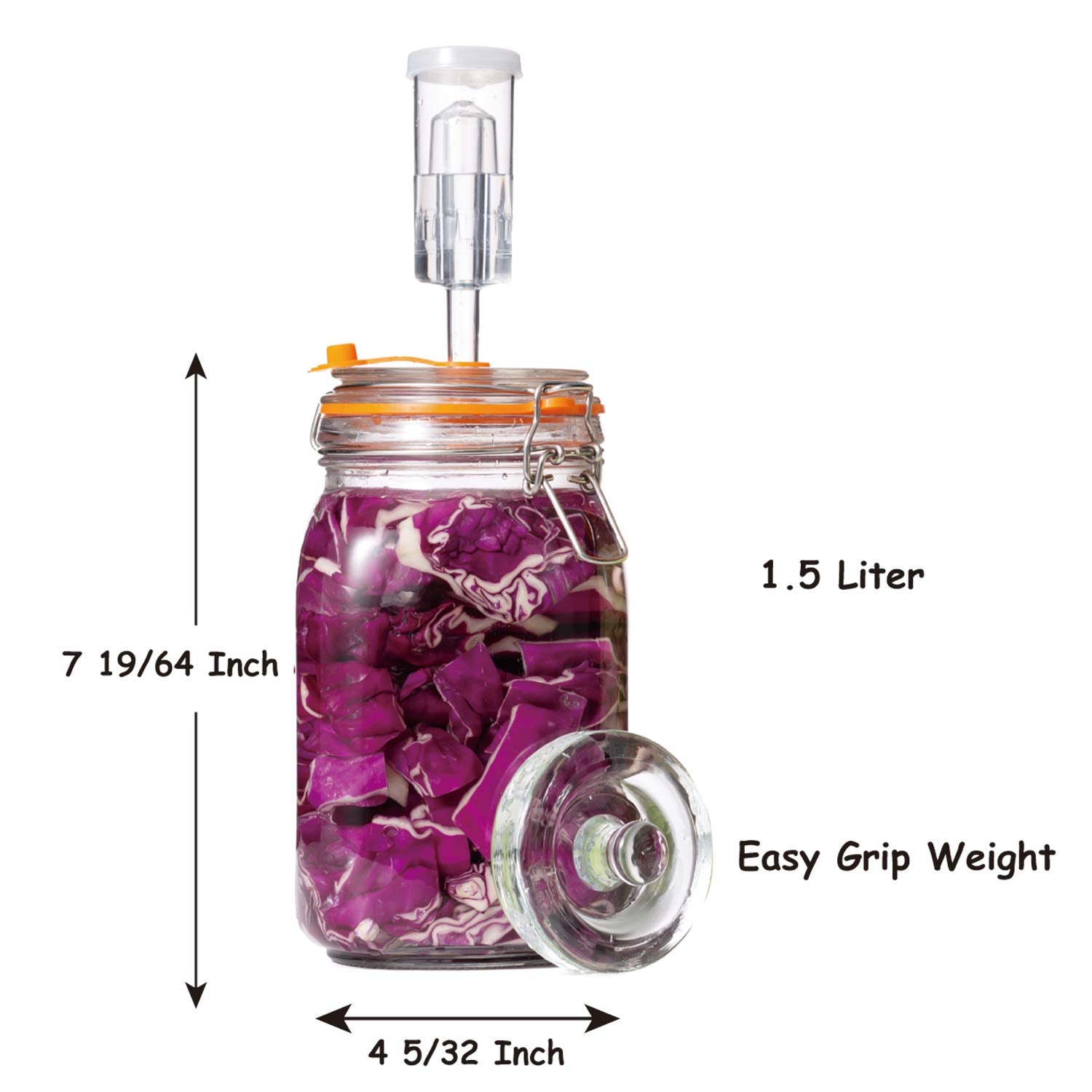 Jillmo Fermentation Kit, 1.5 Liter Fermentation Jar With Fermenting Weights And Airlocks, 2 Pack