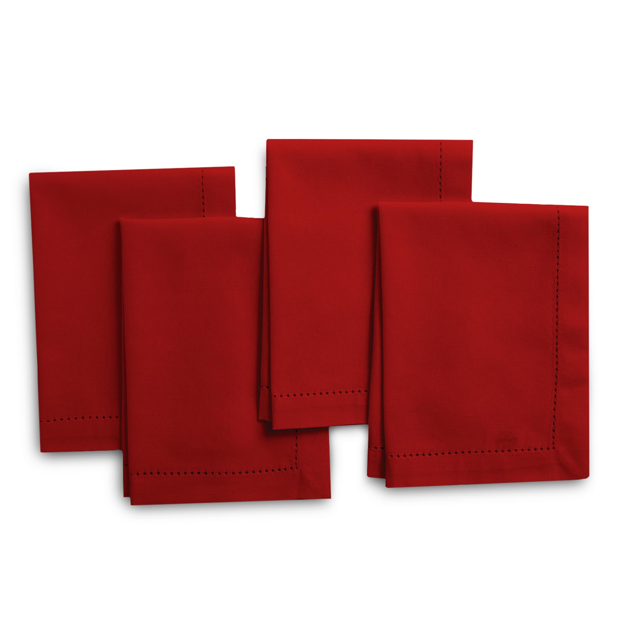 Encasa Xo Cloth Napkins Set Of 4 | Pure Cotton Hemstitched Design | Deep Red | Square 17''X17'' | Dining Table Napkins - Machine