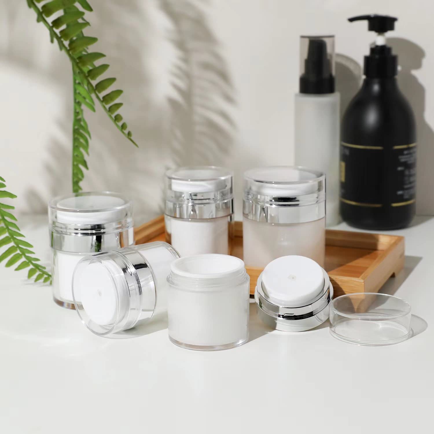 4 Pack 2Size Airless Pump Jars,Vacuum Cosmetic Travel Containers For Lotions And Creams, Refillable Airless Travel Jars Empty Ac