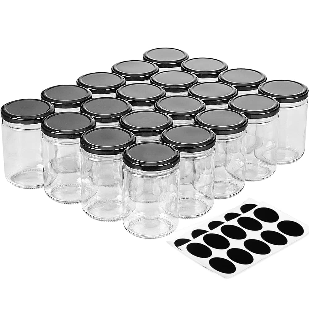 Ritayedet Glass Candle Jars With Lid, 12 Oz Wide Mouth Small Glass Jar, Canning Jars With Extra Black Stickers, Set Of 20, Dishw