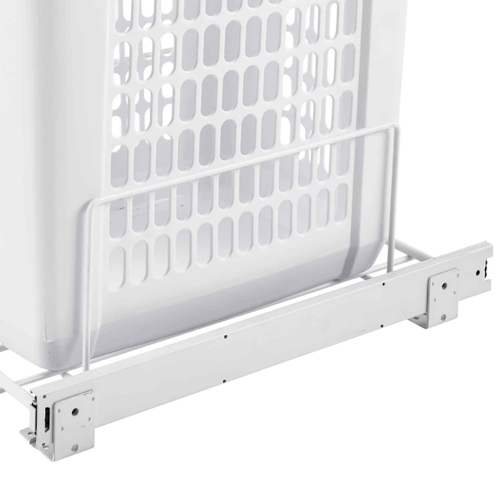 Rev-A-Shelf Pull Out 20'' Deep Cabinet Floor Steel Mounted Polymer Plastic Clothes Laundry Hamper w/Full Extension Slides  White  HPRV-15020 S