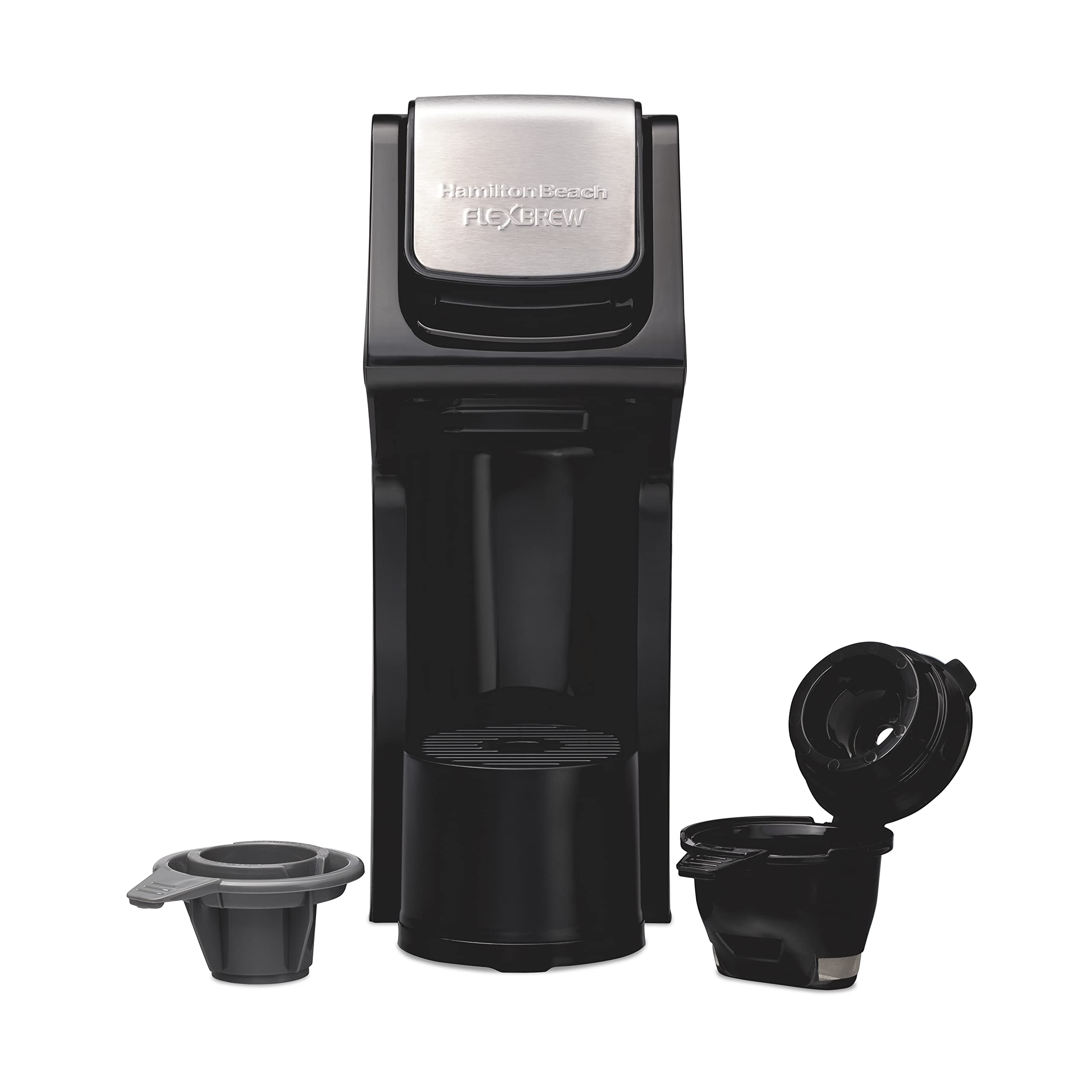 Hamilton Beach 49918 Flexbrew Single-Serve Coffee Maker Compatible With Pod Packs And Grounds, 14 Oz, Black, Stainless - Fast Br