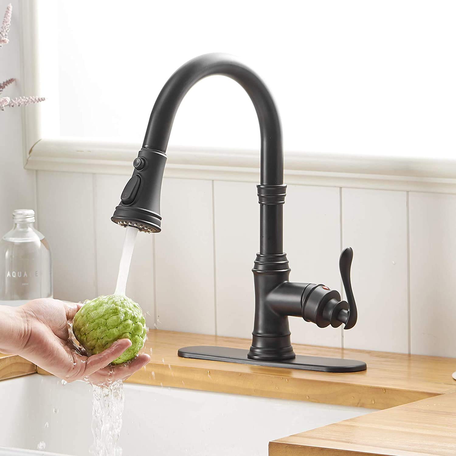 Homevacious Matte Black Kitchen Faucet With Pull Down Sprayer, 3 Functions Single Handle Kitchen Sink Faucet, High Arc Commercia