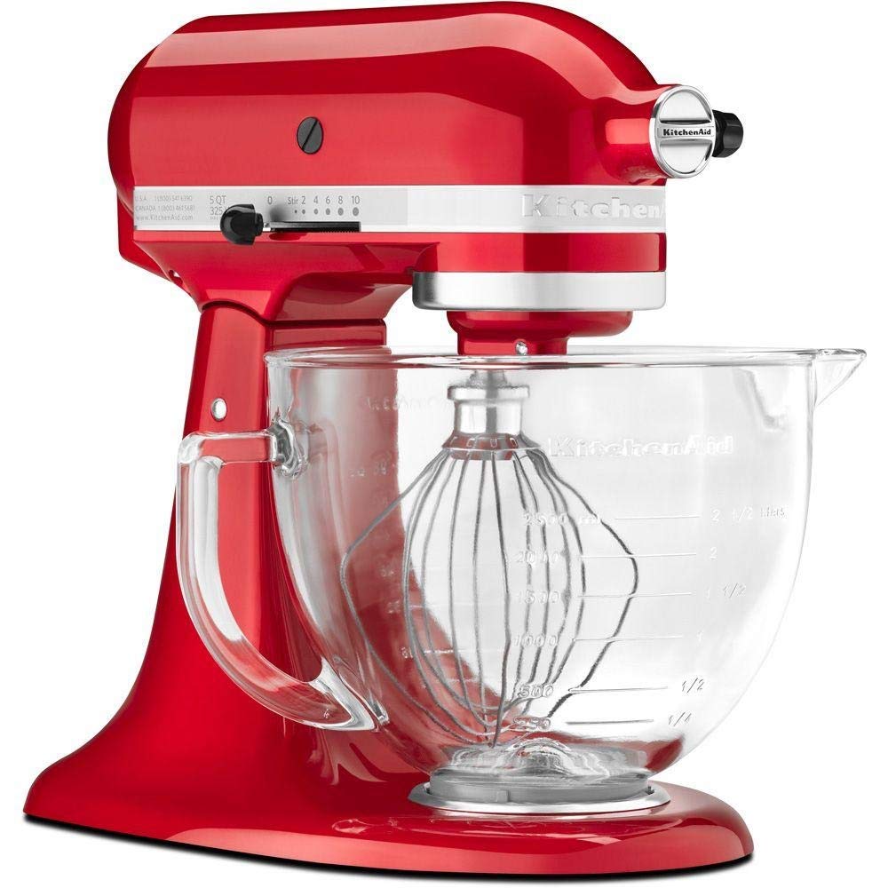 Kitchenaid 5-Quart Stand Mixer Glass Bowl Candy Apple Red