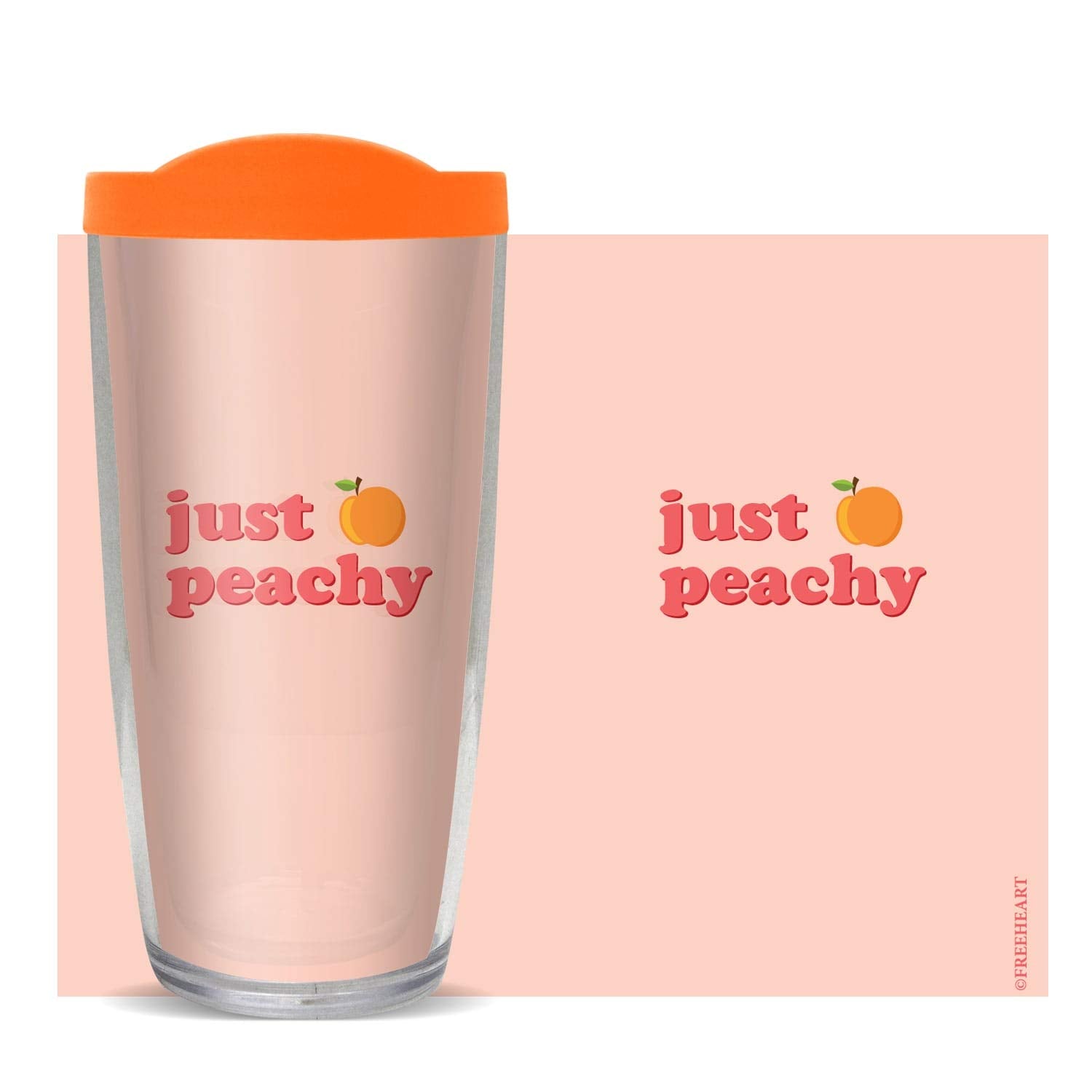Just Peachy 16 Ounce Thermal Insulated Travel Mug Tumbler With Orange Lid