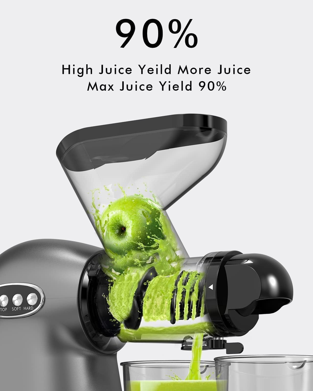 Sifene Cold Press Juicer, 3    Wide Dual Chute Whole Slow Masticating Juicer Machine With Anti-Clog Function For Celery Wheatgra