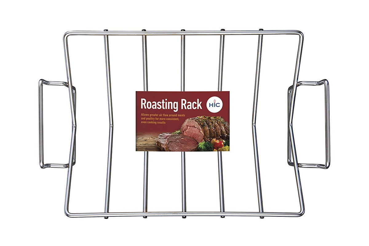 Hic Kitchen Roasting Pro V-Shaped Roasting Baking Rack, Heavyweight Chrome-Plated Steel Wire, 16X10.25 X 4-Inches - Elevates Foo