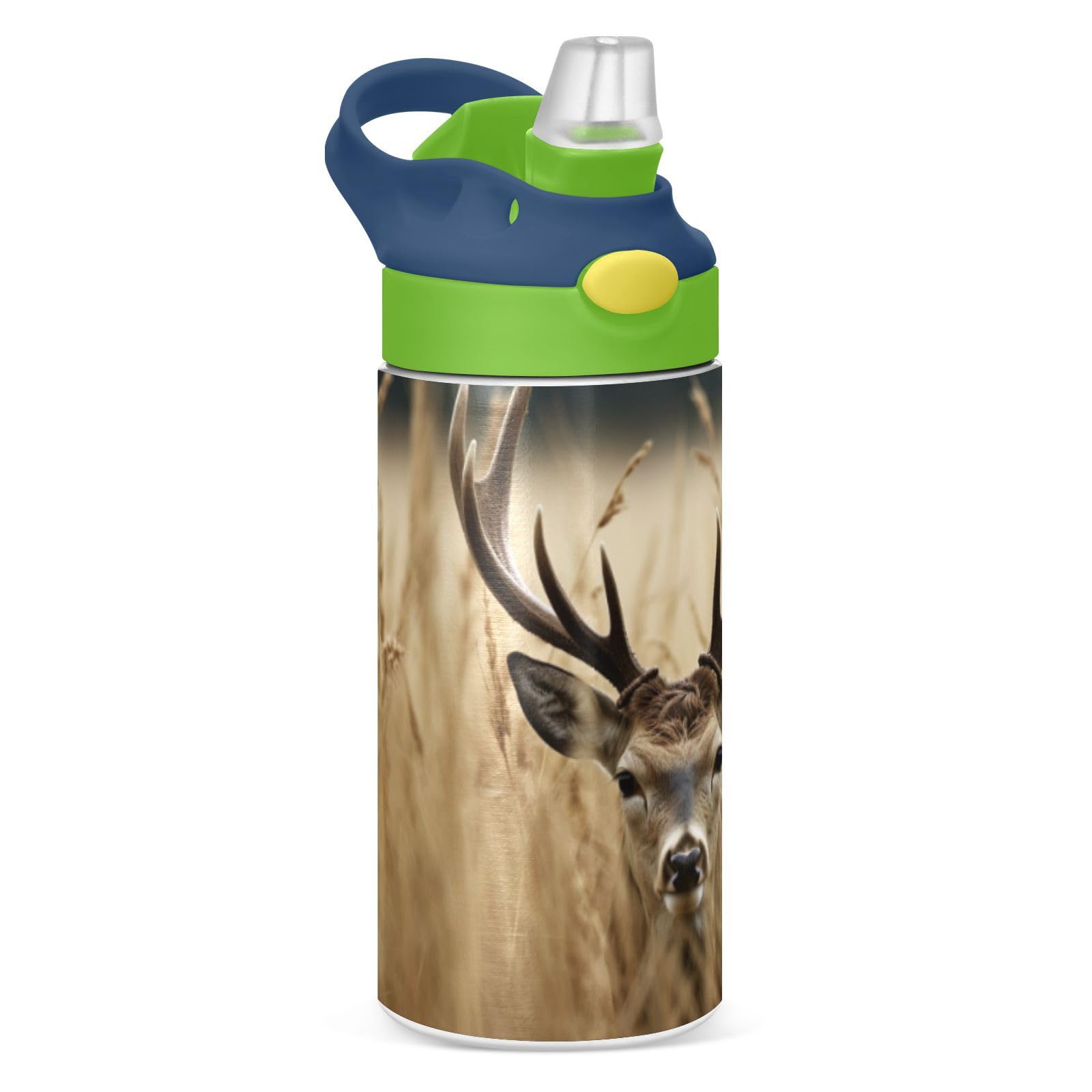 YETTASBIN Deer Water Bottle for Kids, 12 oz Leakproof Double Walled Insulated Stainless Steel Water Bottle Travel Tumbler with S