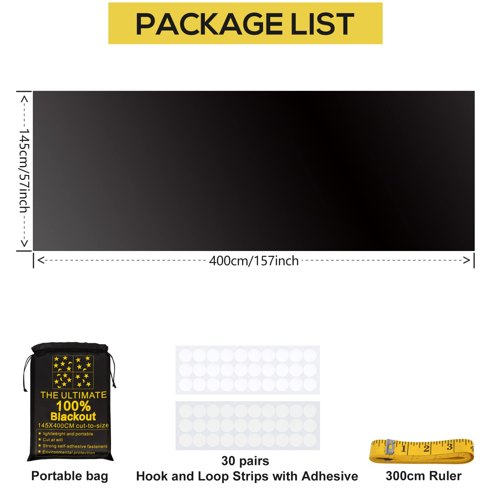 Portable Blackout Shades (157 x 57) Travel Window Blackout Curtains, 100% Blackout Material Temporary Blackout Blinds for Baby N