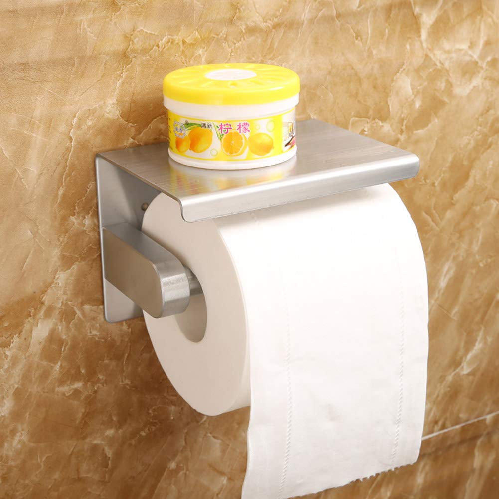 WAYDELI Toilet Paper Holder with Phone Shelf  Fit Mega Rolls  Tissue Roll Dispenser with Storage Shelf  SUS304 Stainless Steel  3M Adhesive No Drill or Wall-Mounted with Screws - Brushed Nickel