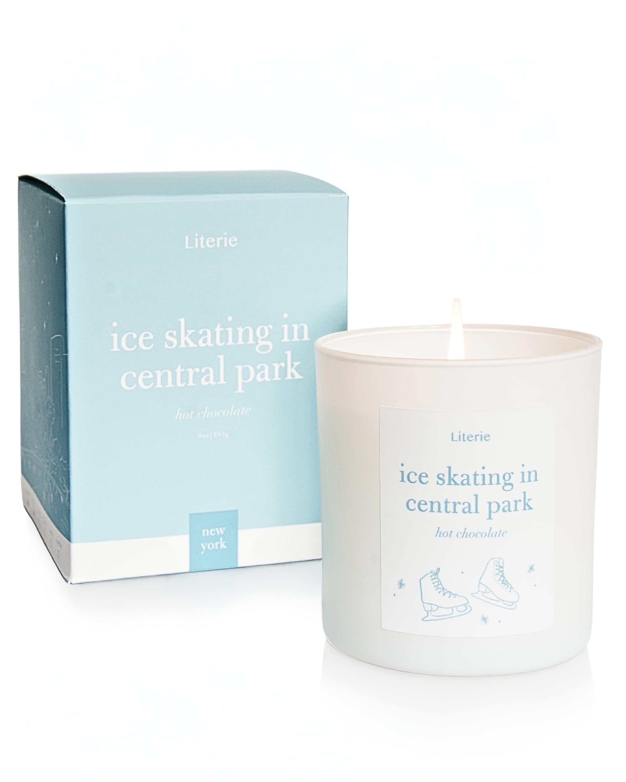 Literie NYC Inspired Scented Candle: Ice Skating in Central Park - Hot Chocolate Scent, 9oz, 50 Hour Burn, Vegan Soy & Coconut B