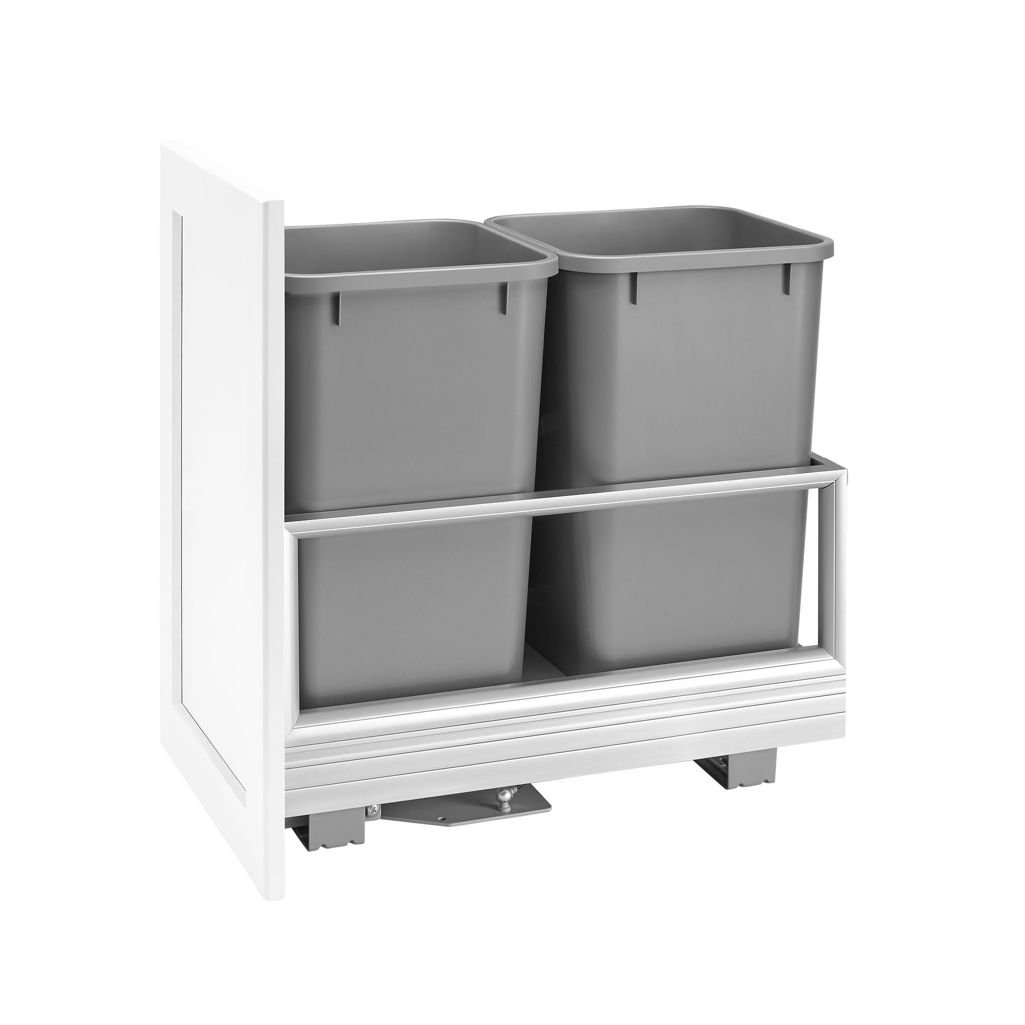 Rev-A-Shelf Double 27 Quart Pull Out Trash Can for Base Kitchen Cabinets, Storage Garage Bin on Wire Basket with Soft Close, Sil