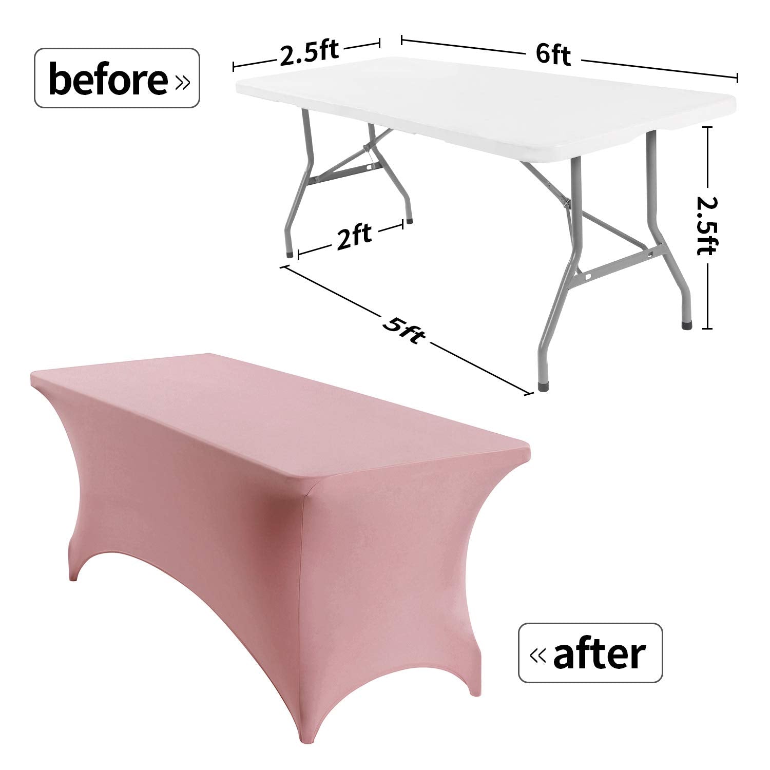 Peomeise 2Pcs 6Ft Spandex Table Cover Rectangular Stretch Spandex Tablecloth (Dusty Rose,6Ft)