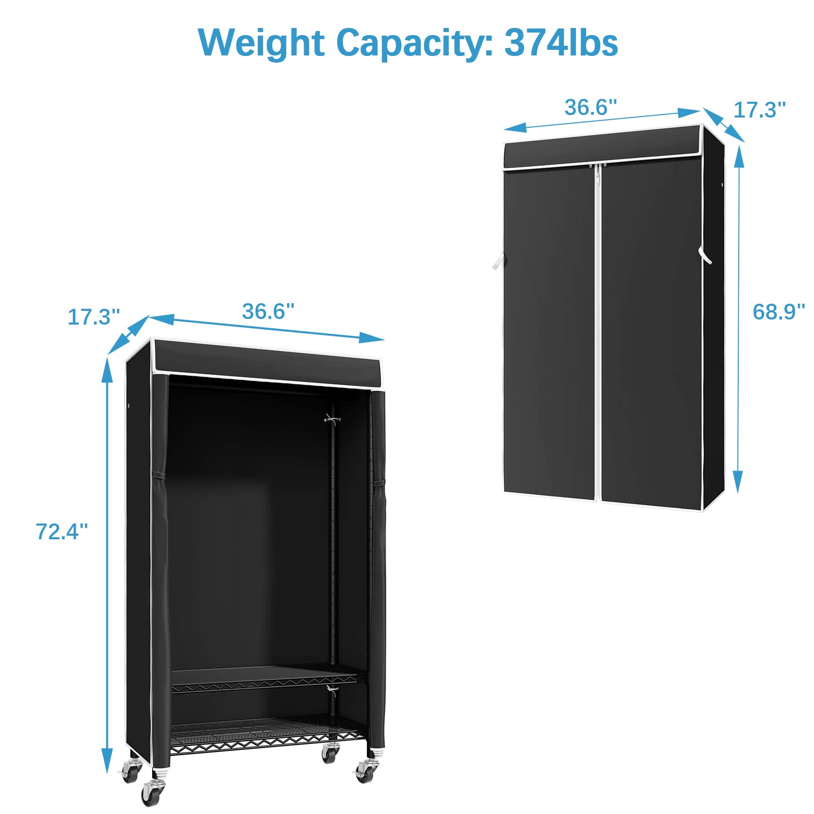 Vipek R1C Rolling Clothes Rack With Cover Portable Closet For Hanging Clothes, Heavy Duty Garment Rack Freestanding Clothing Rac