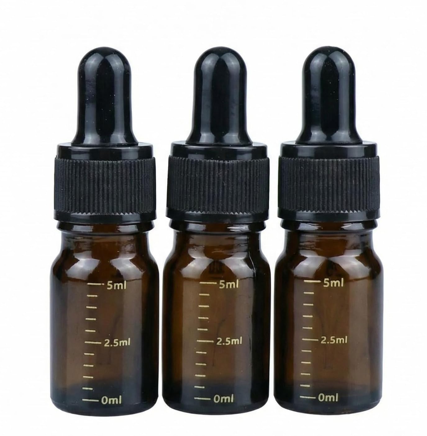 VANTOBEST 3Pcs 5ml/0.17oz Dropper Bottles Amber Glass Graduated Refillable Bottles with Glass Pipette Black Rubber Cap Empty Lea