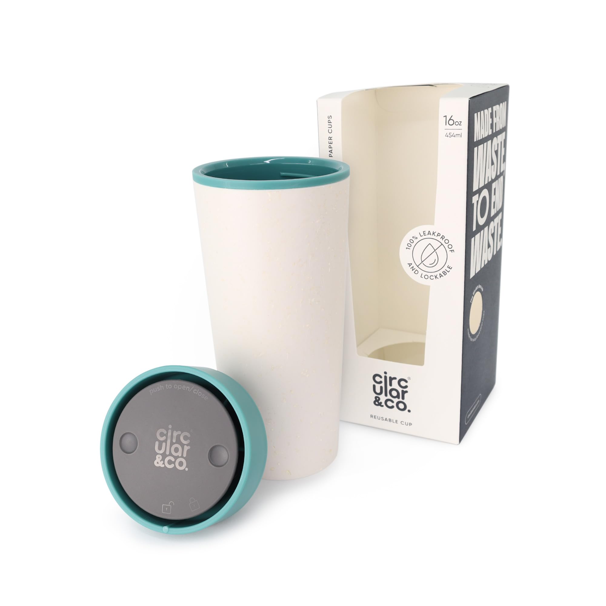 Circular & Co Reusable Coffee Cup  16oz  100% Leakproof Large Travel Mug  Made from Recycled Coffee Cups  Sustainble Coffee 