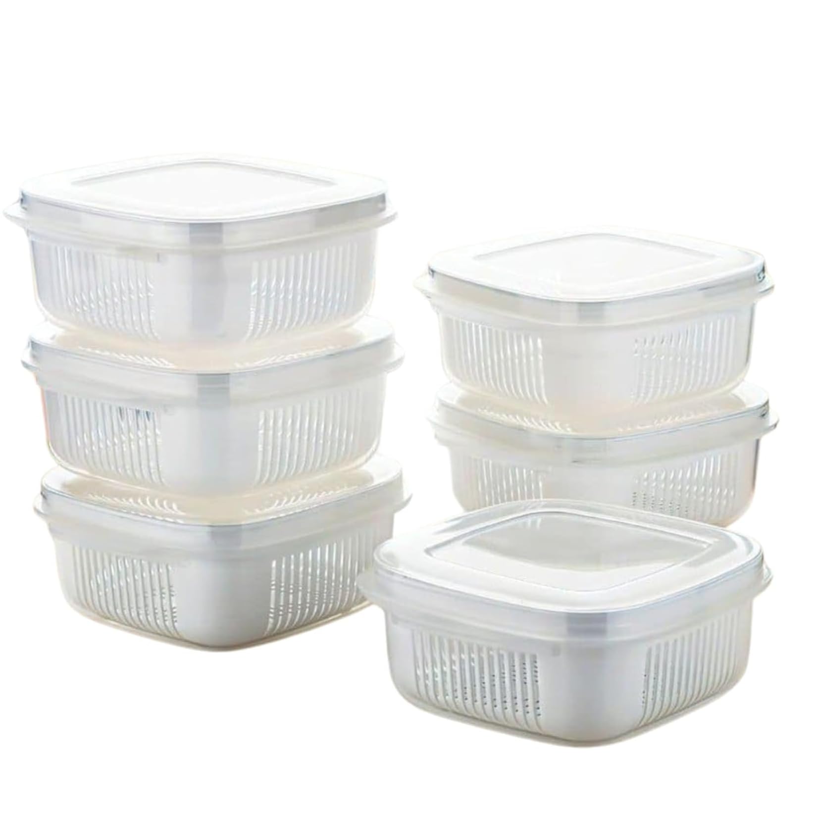 Crr Retail Fridge Food Storage Container Set Of 6, Clear Airtight Stackable Refrigerator Organiser Bins For Salad And Meat