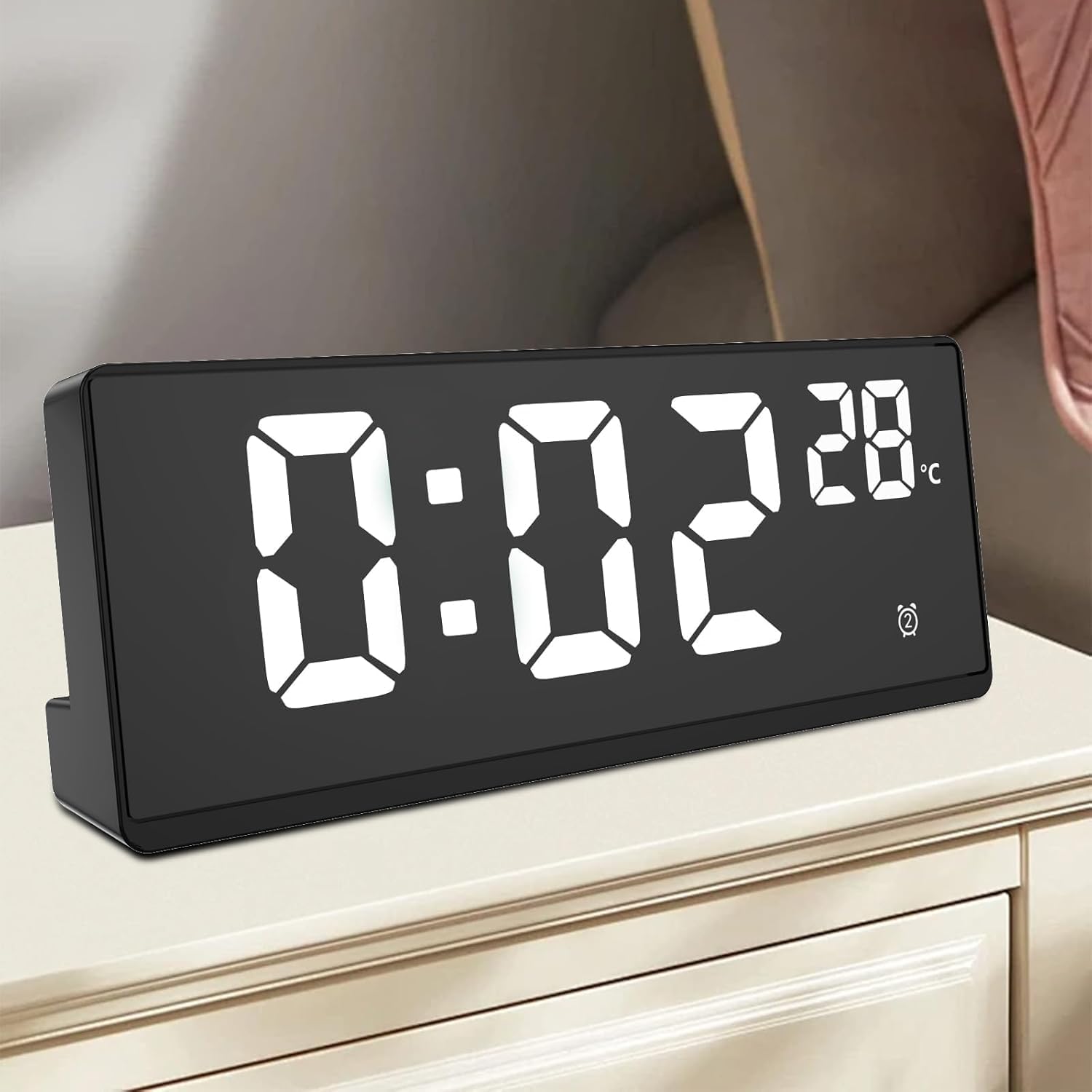 Buqaro Smart Digital Alarm Clock For Heavy Sleepers - Led Table Clock With Auto Sensor, Time, Date & Temperature Display, Loud A