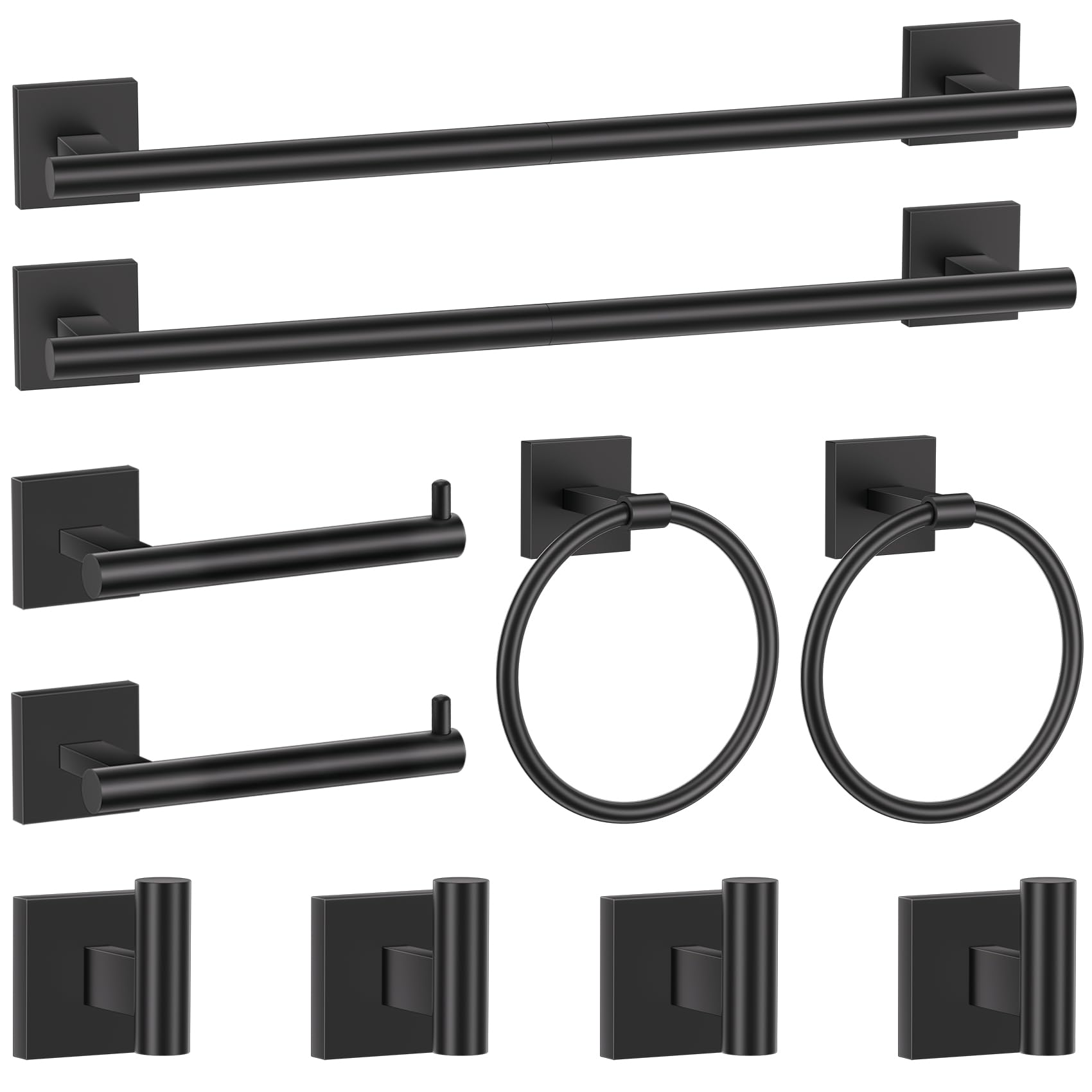 Matte Black Bathroom Hardware Accessories Towel Bar Set, 10 Pieces Bathroom Towel Bar Holder Set, 23.6 Inch Stainless Steel Toil
