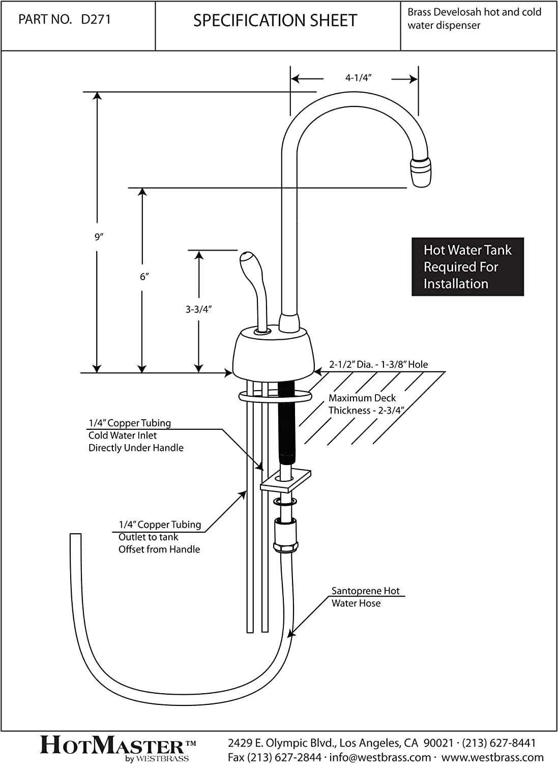 Westbrass D271-Nl-07 Velosah 9'' 1-Handle Hot Water Dispenser Faucet (Tank Sold Separately), Satin Nickel