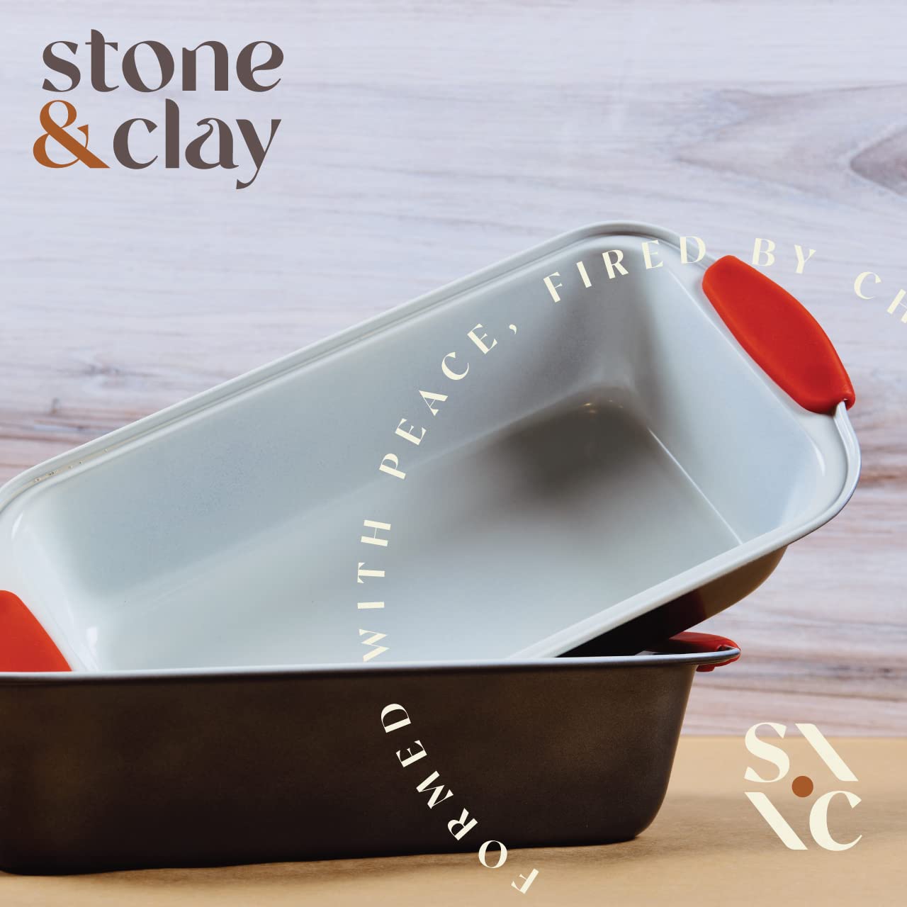 Stone & Clay & Large Loaf Pan - Carbon Steel Non-Stick Bakeware With Removable Silicone Handles - Perfect For Pound Bread Loaves