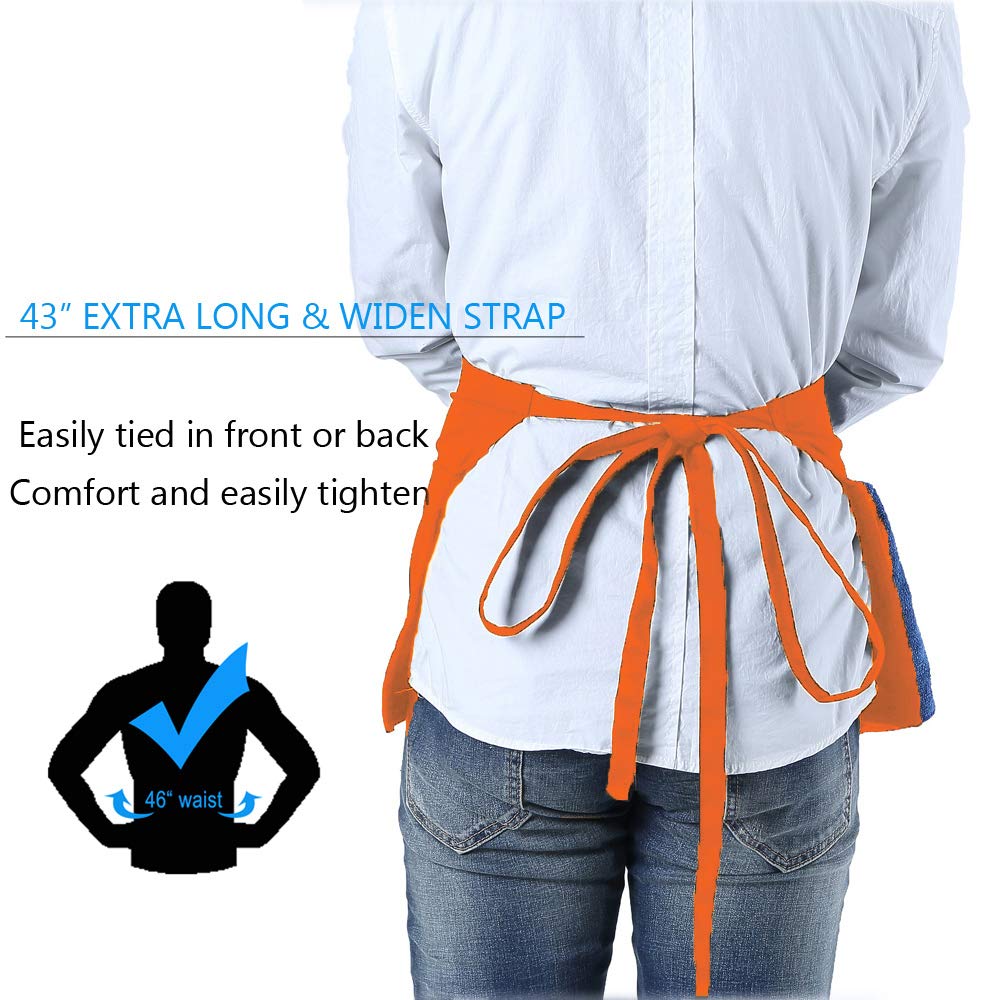 BOHARERS Waist Apron with 3 Pockets - Orange Waitress Waiter Server Short Apron