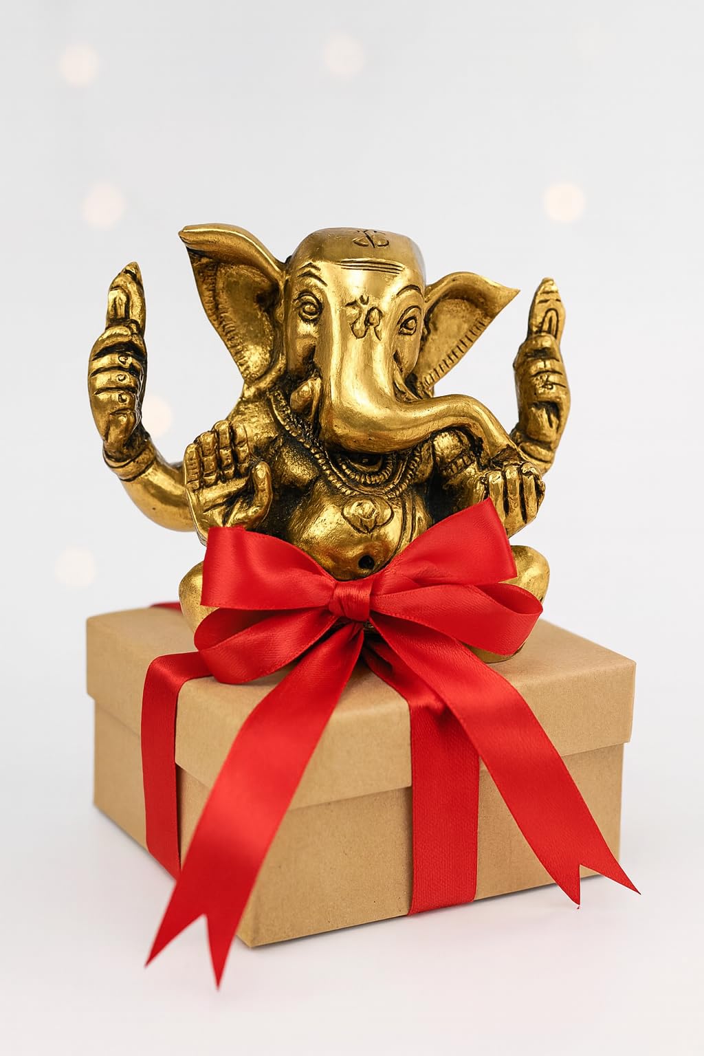 Athizay Ganesha Idol Brass Vamamukhi Ganesh Antique Gold Finish || 8 Cm || 600 Gms || Ganpati Murti Moorti Statues