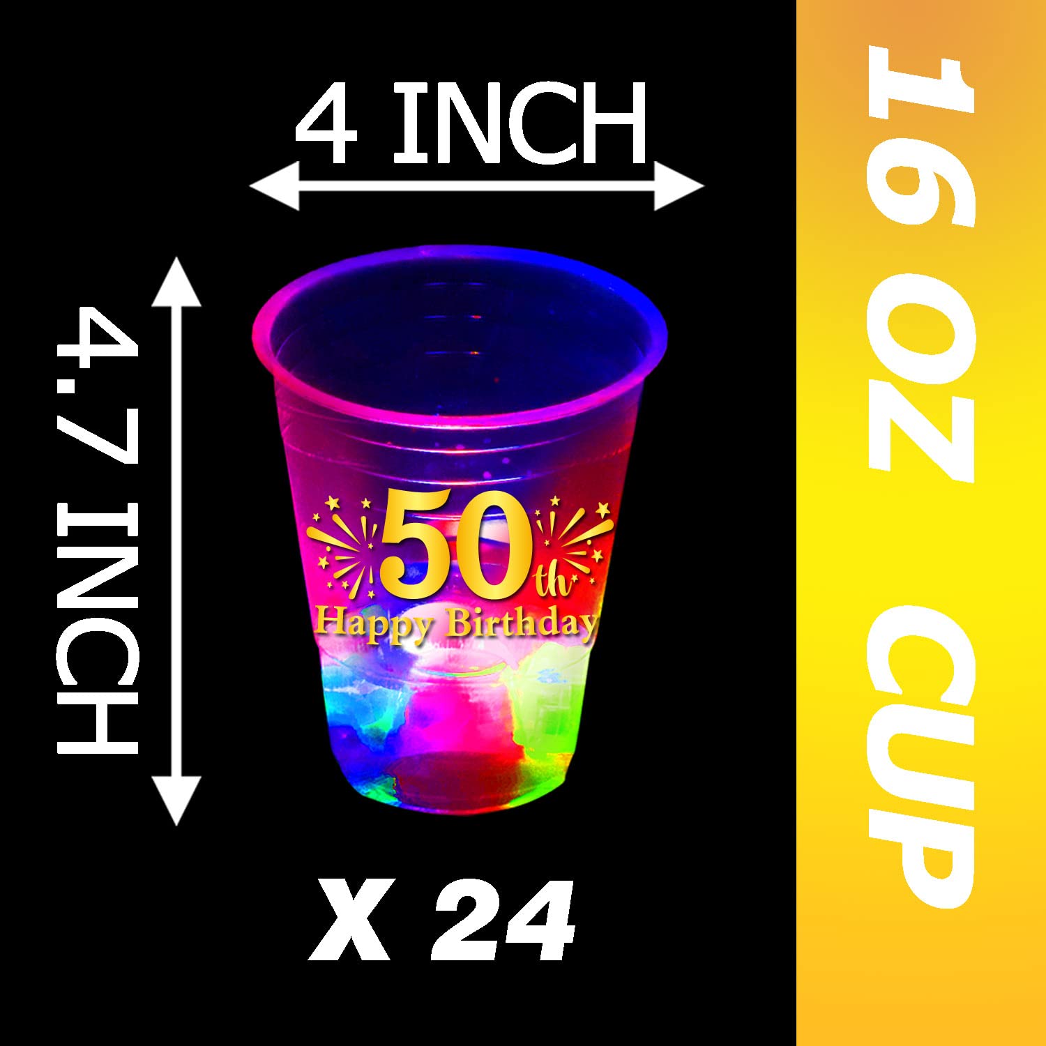 Mishunyus 50Th Birthday Glow Party Cups 24 Pcshappy Birthday 50    Gold Themed Plastic Party Cups For Birthday Parties, Birthday