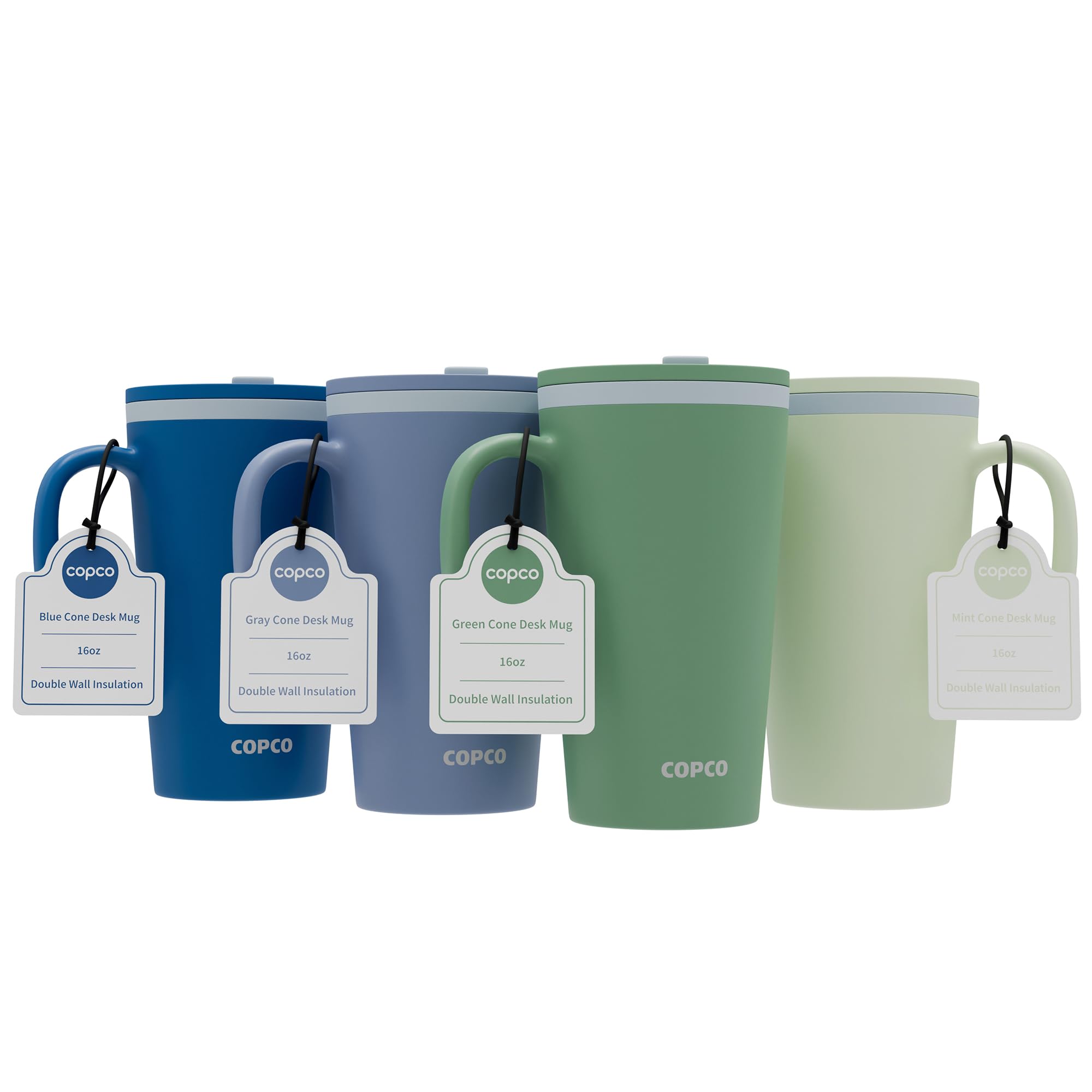 Copco Cone Travel Coffee Mug, 16 oz (Set of 4) - Insulated Drinkware with Spill-Proof Lid and Handle, Microwave & Dishwasher Saf