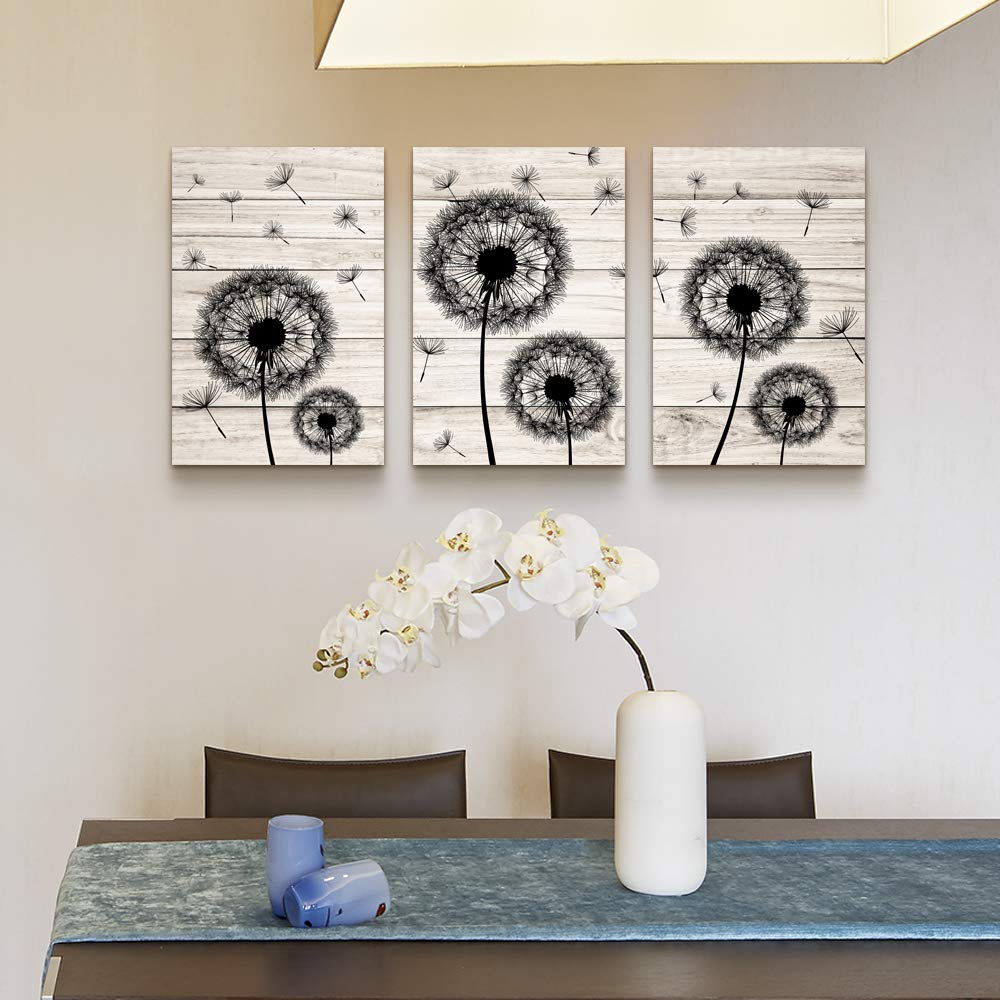 Wall Decor For Living Room Canvas Wall Art For Bedroom Fashion Wall Decorations For Kitchen Abstract Paintings Office Canvas Art Black Dandelion Flowers Hang Pictures Artwork Home Decoration 3 Pieces