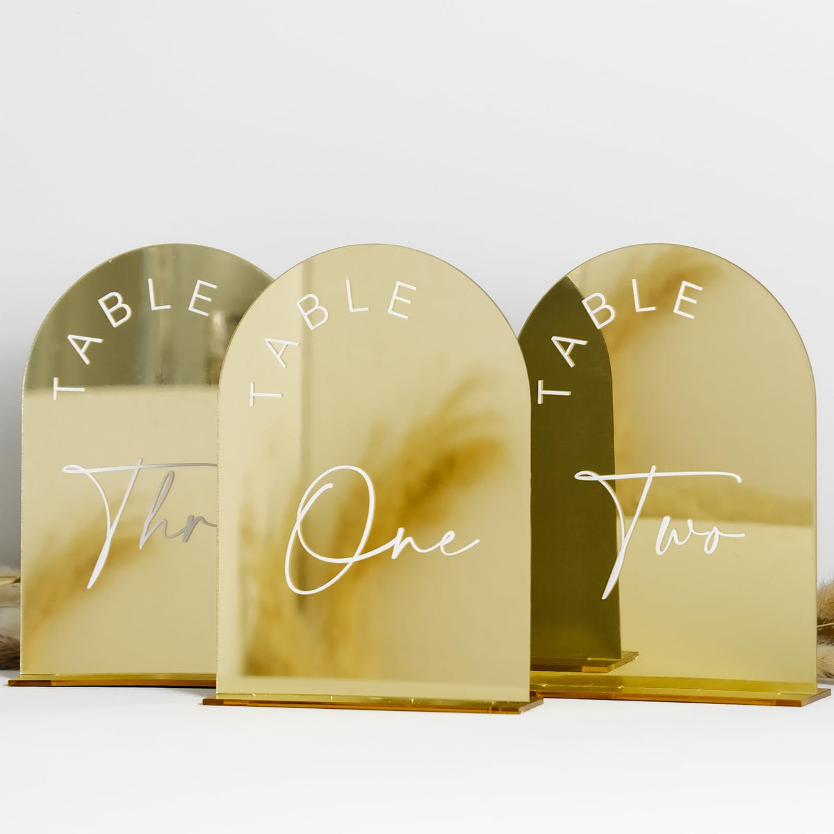 Gold Mirror Arched Wedding Table Numbers With Stands 1-10, 5X7 Inch Acrylic Arch Sign With Holder, Table Number 1-10, 5''X7'')