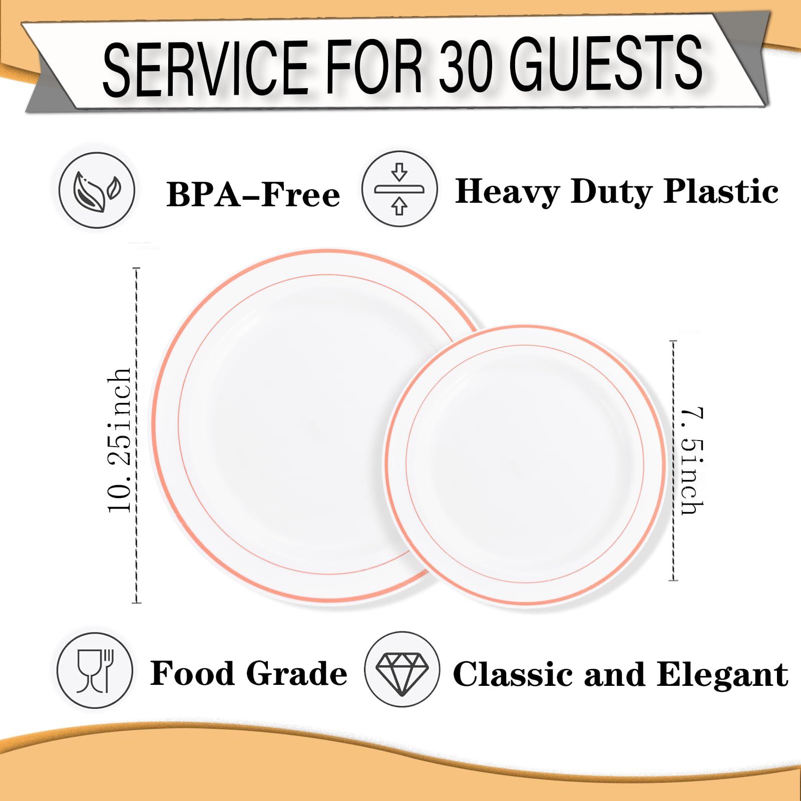 Flowercat 60Pcs Rose Gold Plastic Plates - Heavy Duty Rose Gold Plates Disposable For Wedding/Party/Valentine'S Day- Include 30P