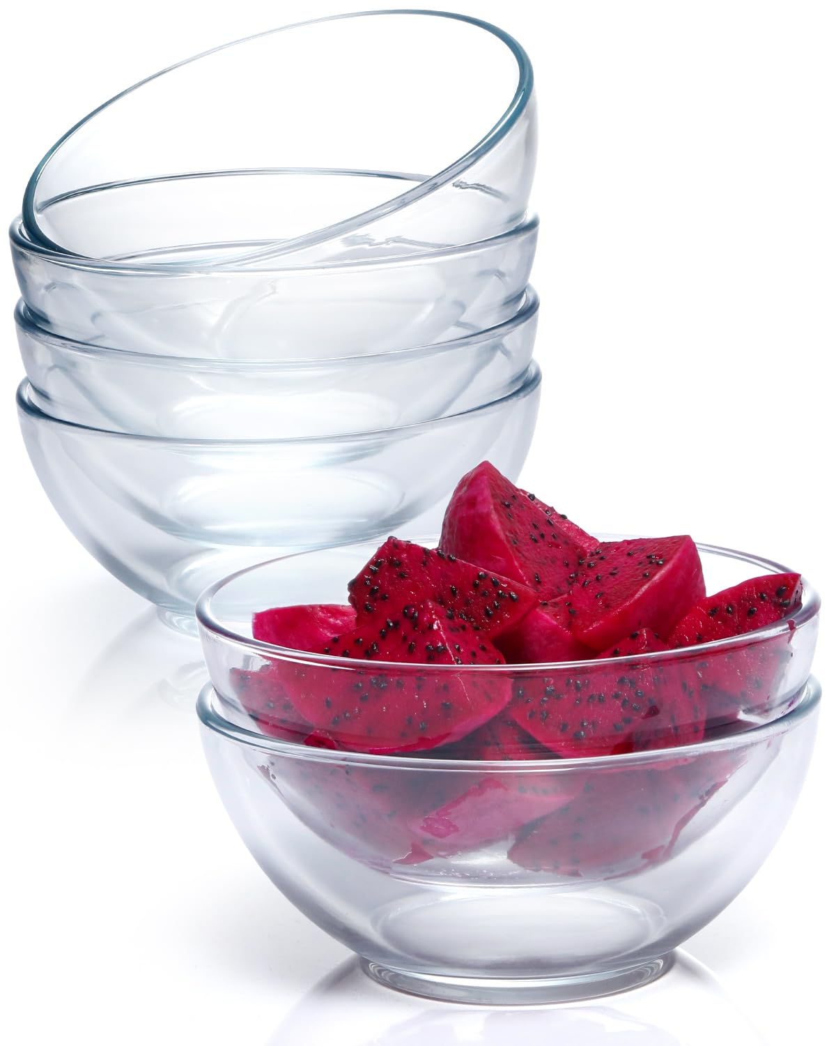 Nutriups 6 Inch Glass Bowls, 22Oz Small Glass Bowl Set, 6 Pack Clear Tempered Glass Cereal Bowls For Kitchen Microwave And Oven