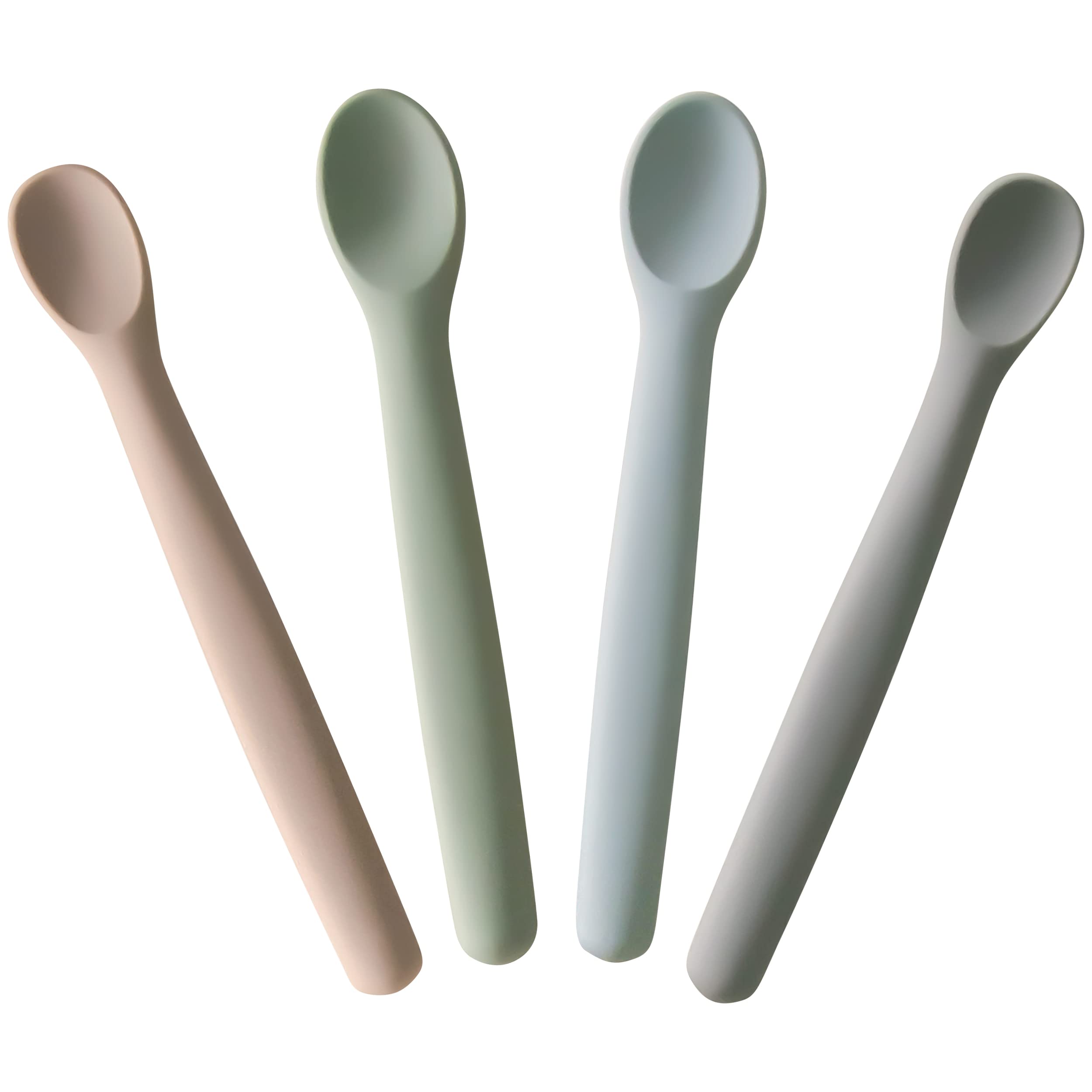 Moonkie Silicone Baby Spoons Set of 4, Toddler Spoons for Self Feeding 6 Months, Two Sizes Feeding Spoons for First Stage 4+ Mon