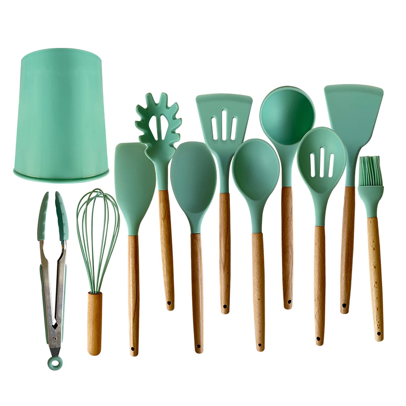 Silicone Kitchenware Set Of 12Pcs Cooking Utensils With Wooden Handle Heat Resistant Hanging Hole Dedign NonStick Cookware Cook