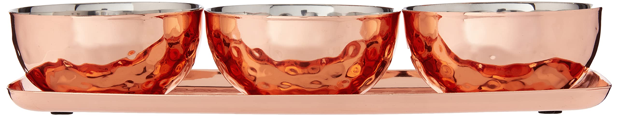 Godinger Hammered Tray With 3 Bowls, Copper