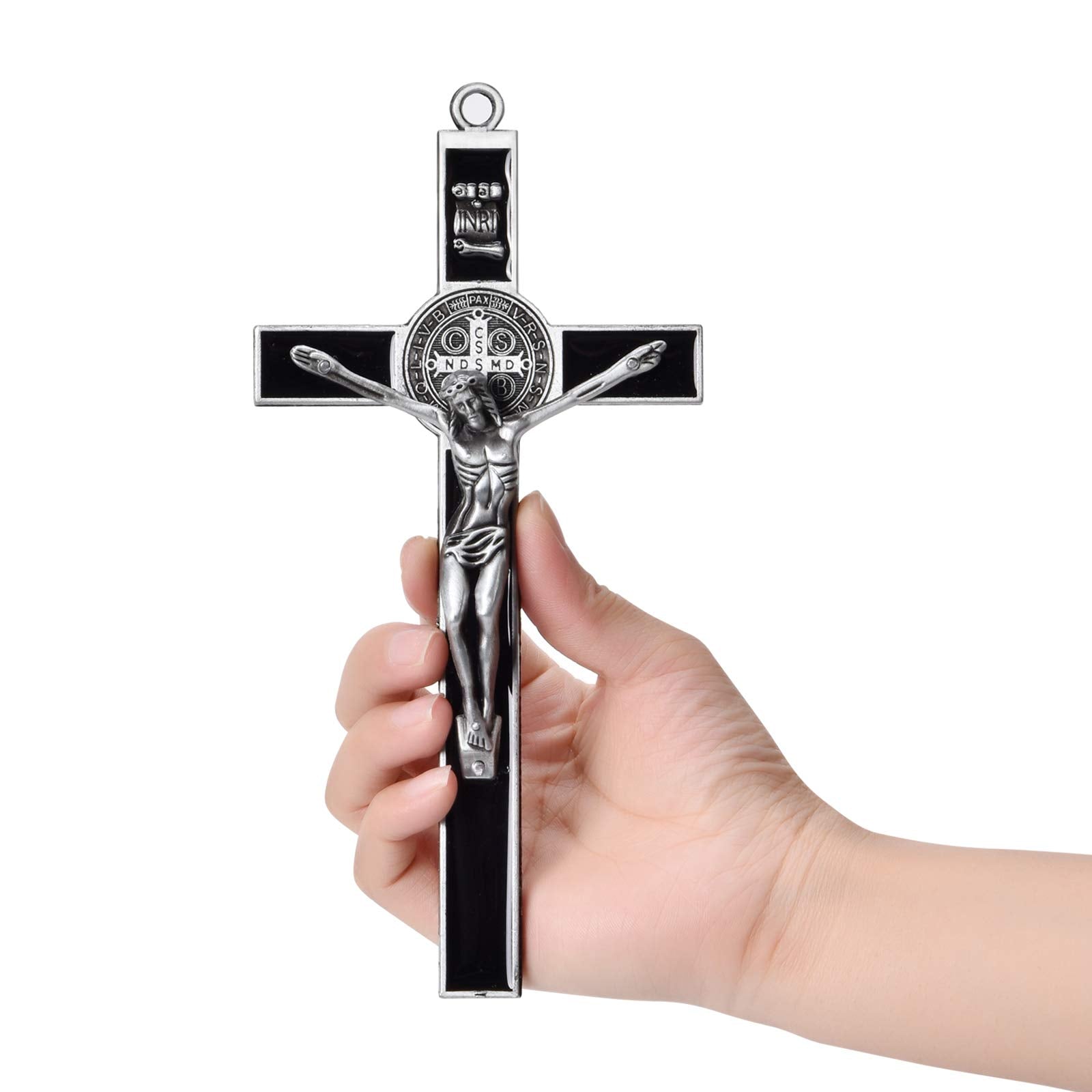 Wellcho Black Enamel Crucifix Wall Cross -Saint Benedict Metal Wall Art-7 Inch Cross Give Blessing and The Spiritual Sacred:Fait