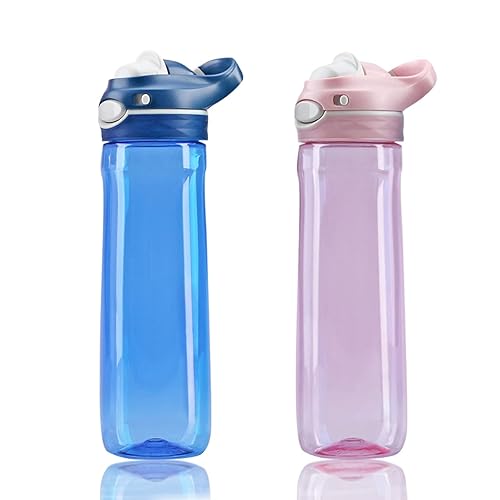 DEARART 2 Pack 26oz Blue Water Bottle and Pink Water Bottle Without Straw  AUTOSPOUT Wide Mouth BPA FREE Leak Proof  Has Handle Easy Carried Suit Office Home Sports Travel School etc.