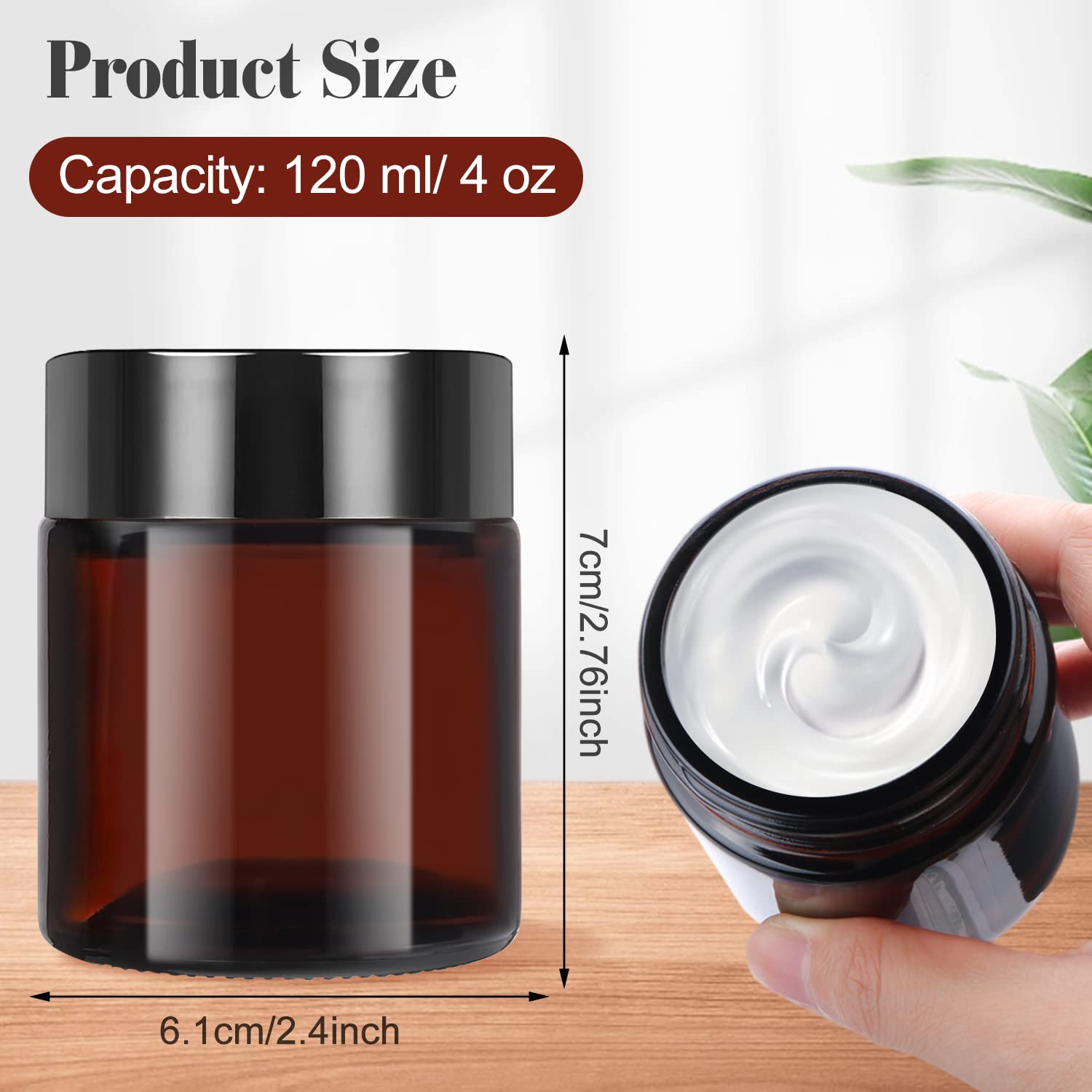 4 Pack 120Ml/4Oz Amber Glass Cream Jar Refillable Cosmetic Storage Bottle Large Sample Container Pot With Inner Liners&Black Lid