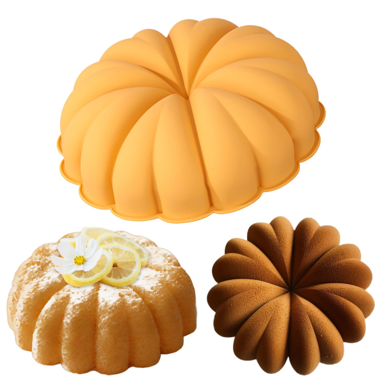 Pumpkin Silicone Bundt Cake Pan 9 Inch Large Pumpkin Shaped Silicone Mold Nonstick Baking Cake Mold for Thanksgiving Halloween C