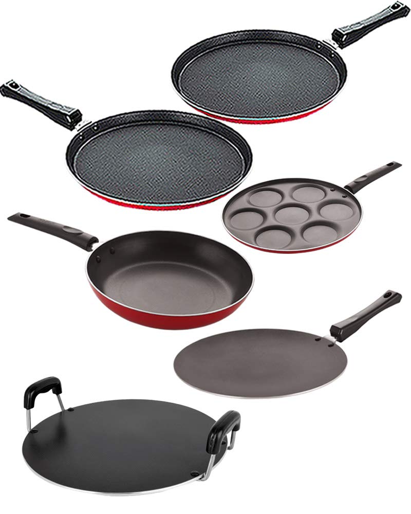 Nirlon Aluminium Non Stick Kitchen Essentials Cookware Set Of 6 Pieces (2.6Mm_Ft13_Ft12_Ct_Tp_Rt_Up7)