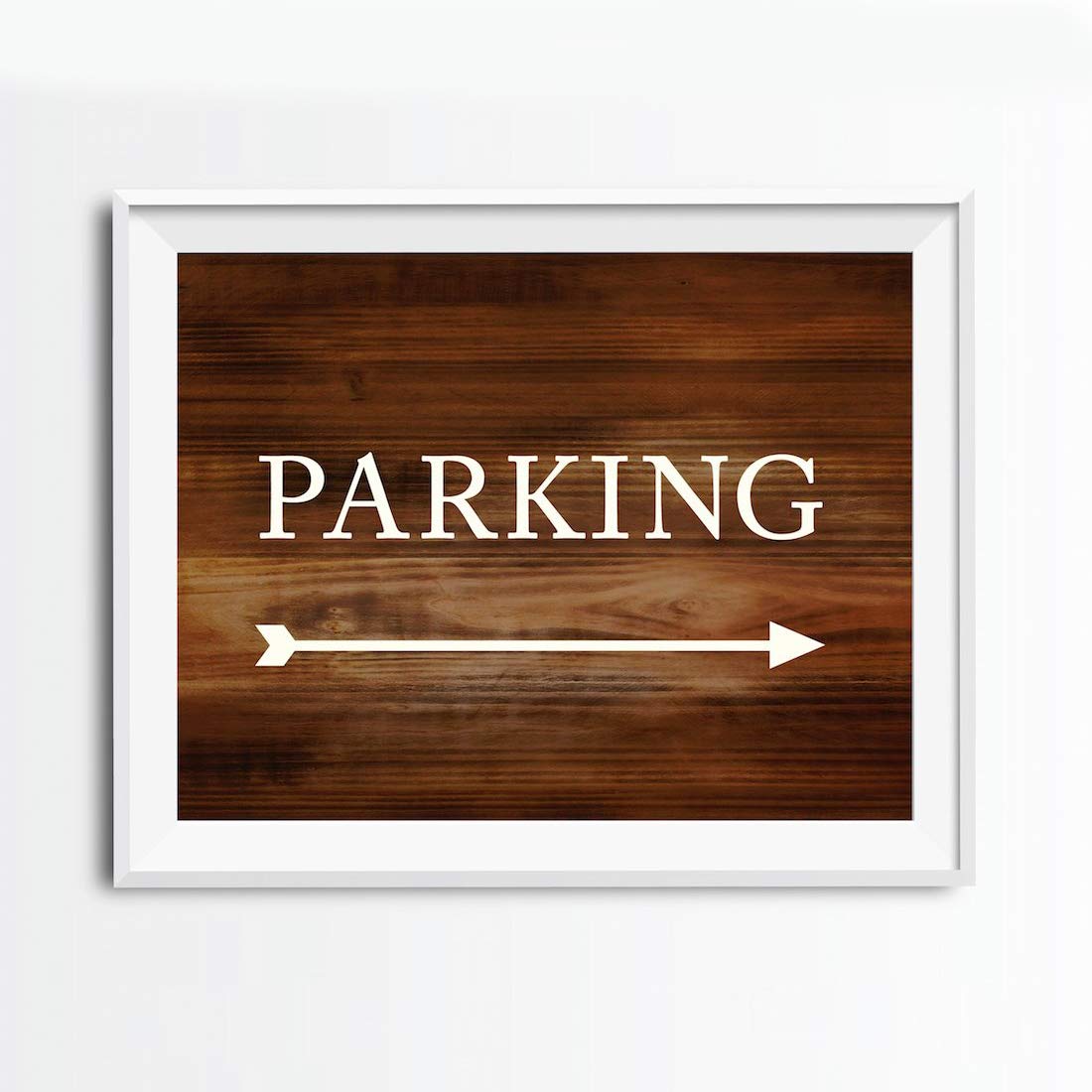Andaz Press Wedding Party Directional Signs, Rustic Wood Print, 8.5X11-Inch, Double-Sided, Parking With Big Arrow, 1-Pack
