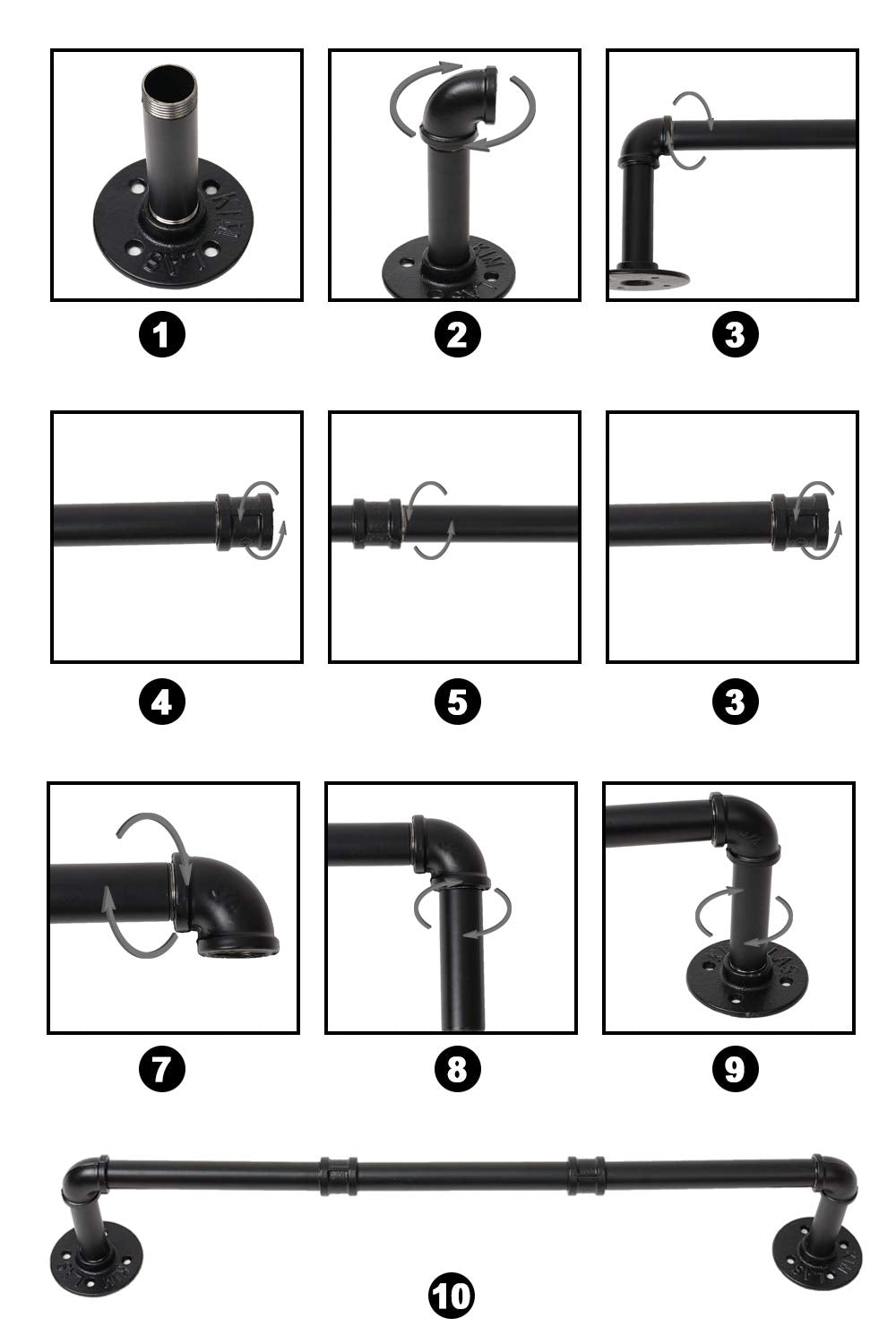 Industrial Pipe Clothing Rack, 30 Wall Mounted Clothes Garment Rack , Black Iron Pipe Clothes Hanging Bar, Heavy Duty Metal Ha