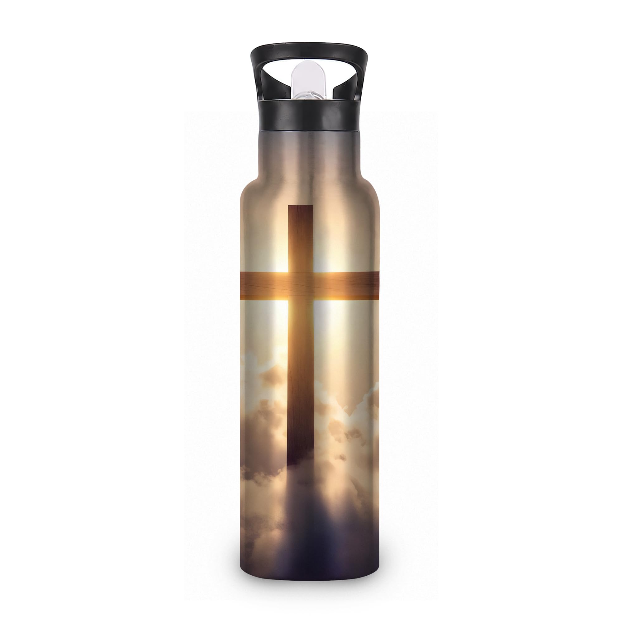 ICRICR Cross Insulated Water Bottle,Cloud Sunset Stainless Steel Water Bottles 20 oz with Straw Lid,Leak Resistant Double Wall I