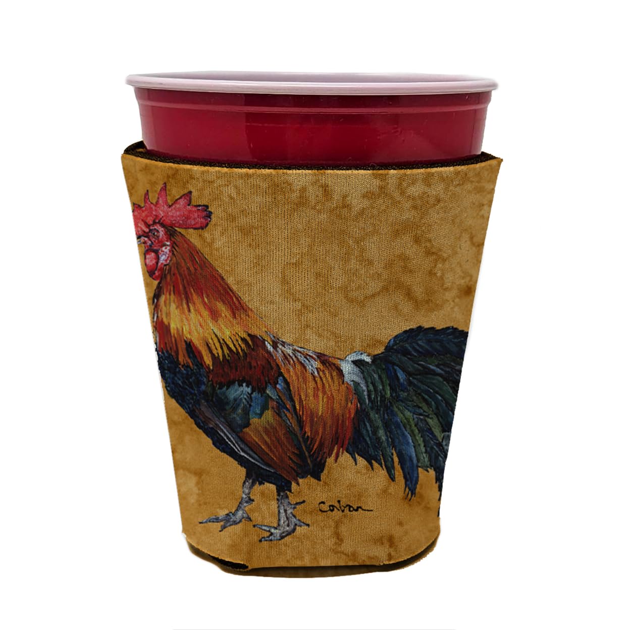 Bird - Rooster  Red Solo Cup Beverage Insulator Hugger