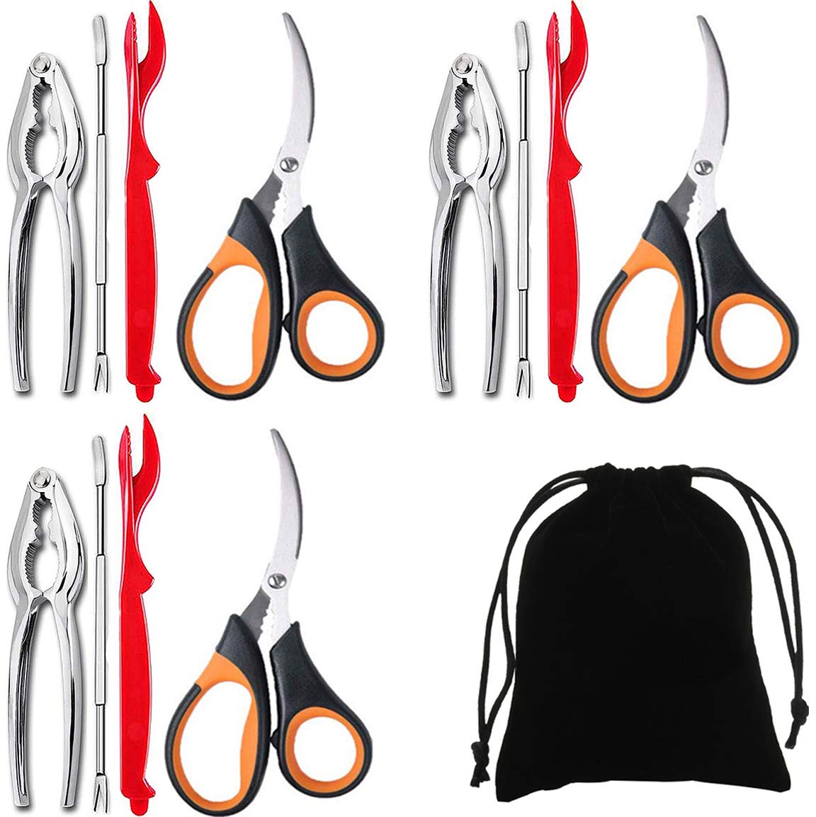 Artcome 13 Piece Seafood Tools Set For 3 People Including 3 Crab Crackers, 3 Lobster Shellers, 3 Seafood Forks, 3 Seafood Scisso