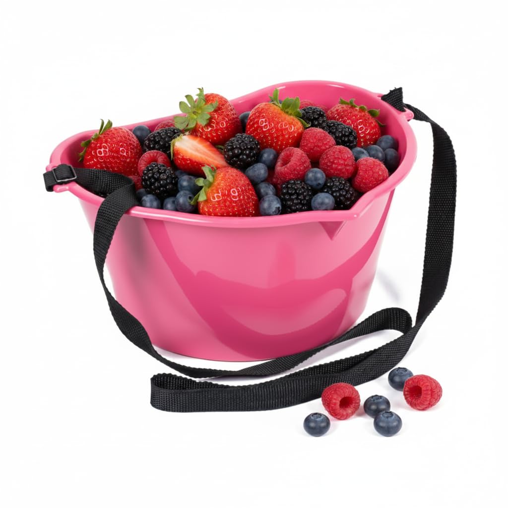 byMall Berry Picking Basket  3L HandsFree Fruit Picking Bucket with Adjustable Strap (Pink)