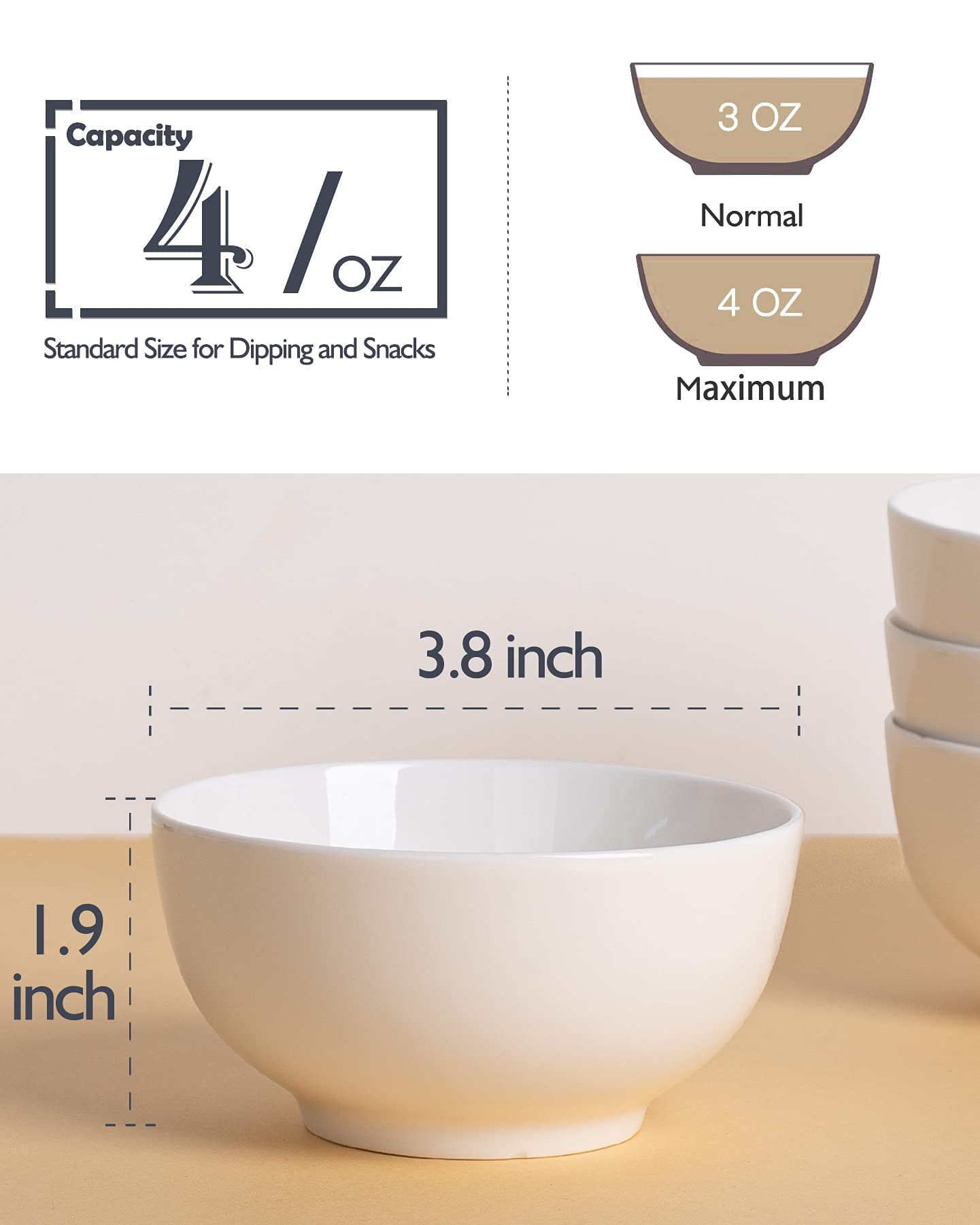 Delling Soy Sauce Dish Ceramic 4Oz Dipping Bowls, Serving Bowls For Side Dishes,Soy Sauce, Ketchup, Bbq Sauce-White Porcelain Di