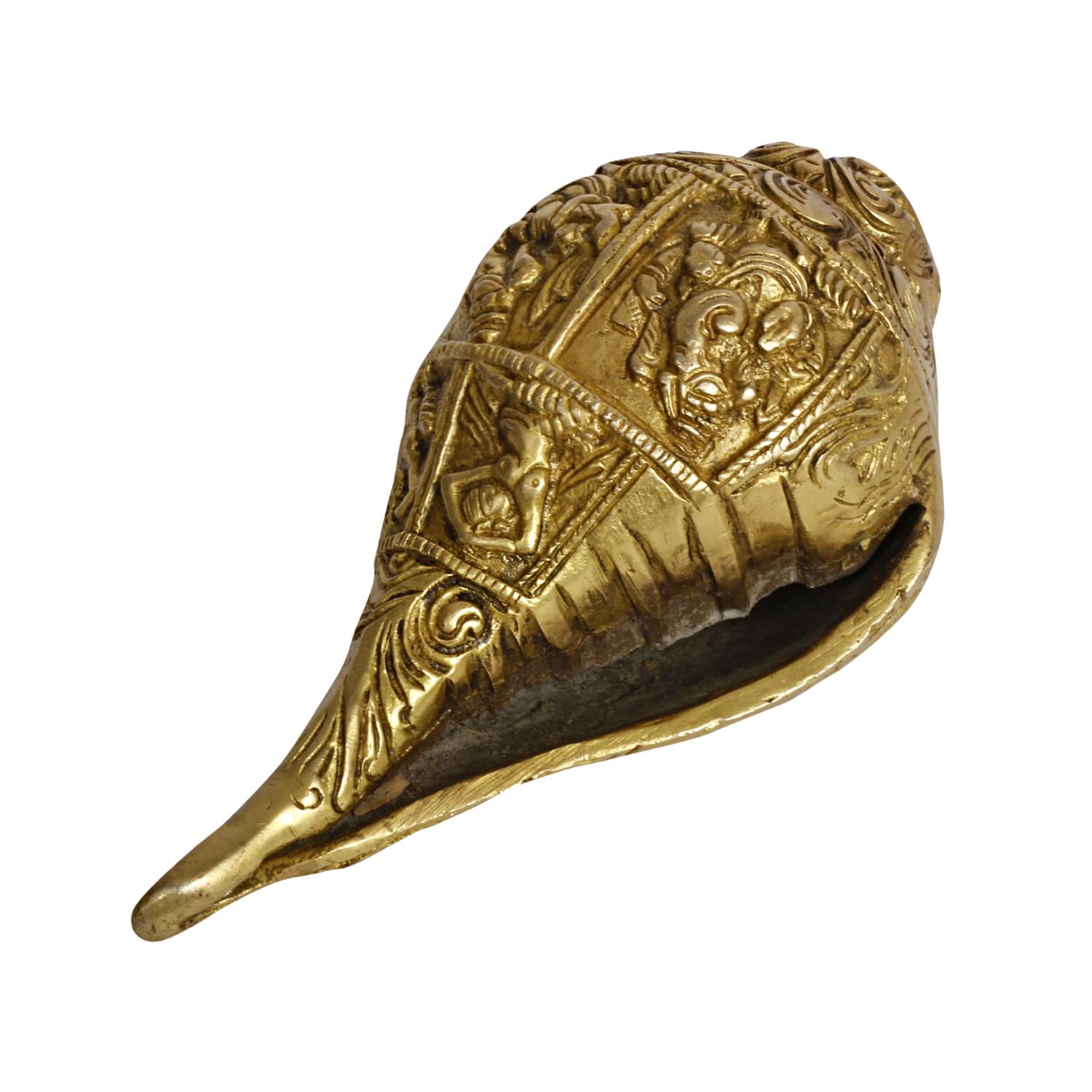 Kartique Brass Ganesh Shankh Statue, Murti With Detailed Lord Ganesha Engraving, 4.33 Inch Height, Golden Color, Spiritual And D